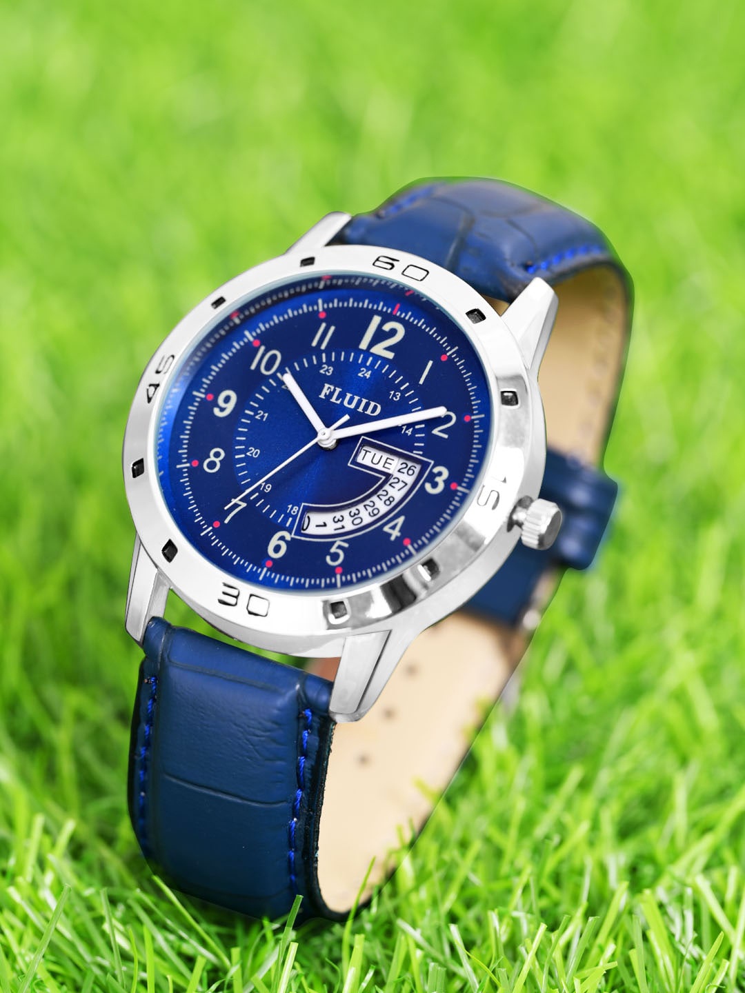 FLUID Men Embellished Leather Straps Analogue Watch FLWatch23-734G-BL01, Blue