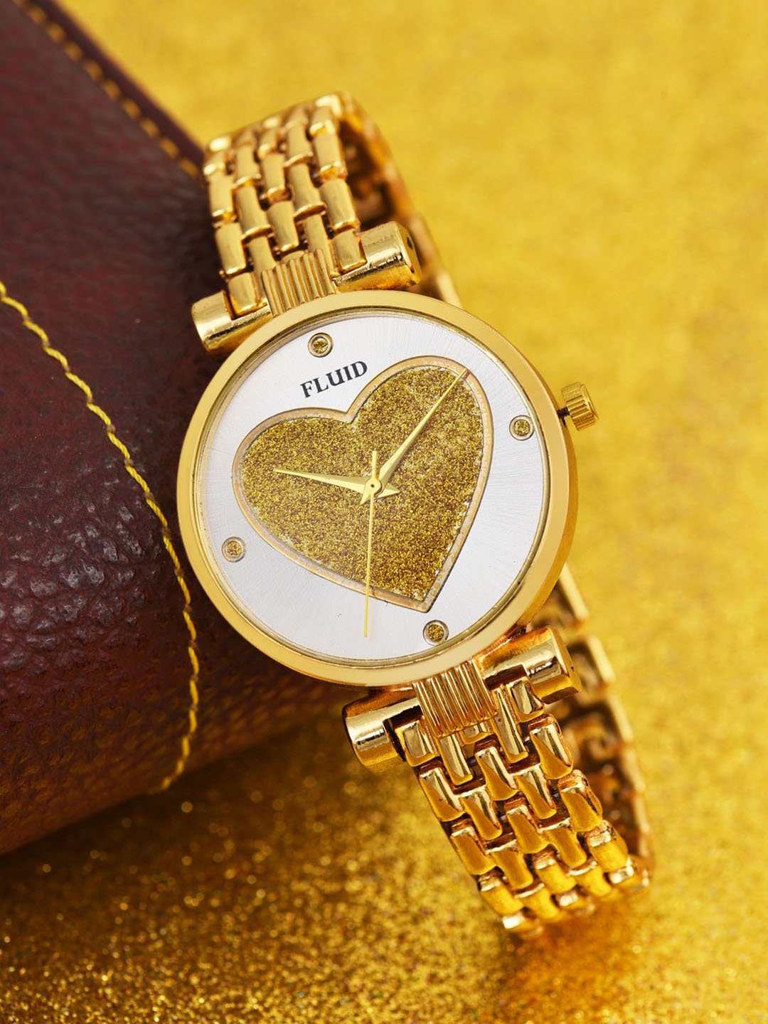 

FLUID Women Embellished Dial Bracelet Style Straps Analogue Watch FLWatch23-005-GD01, Gold