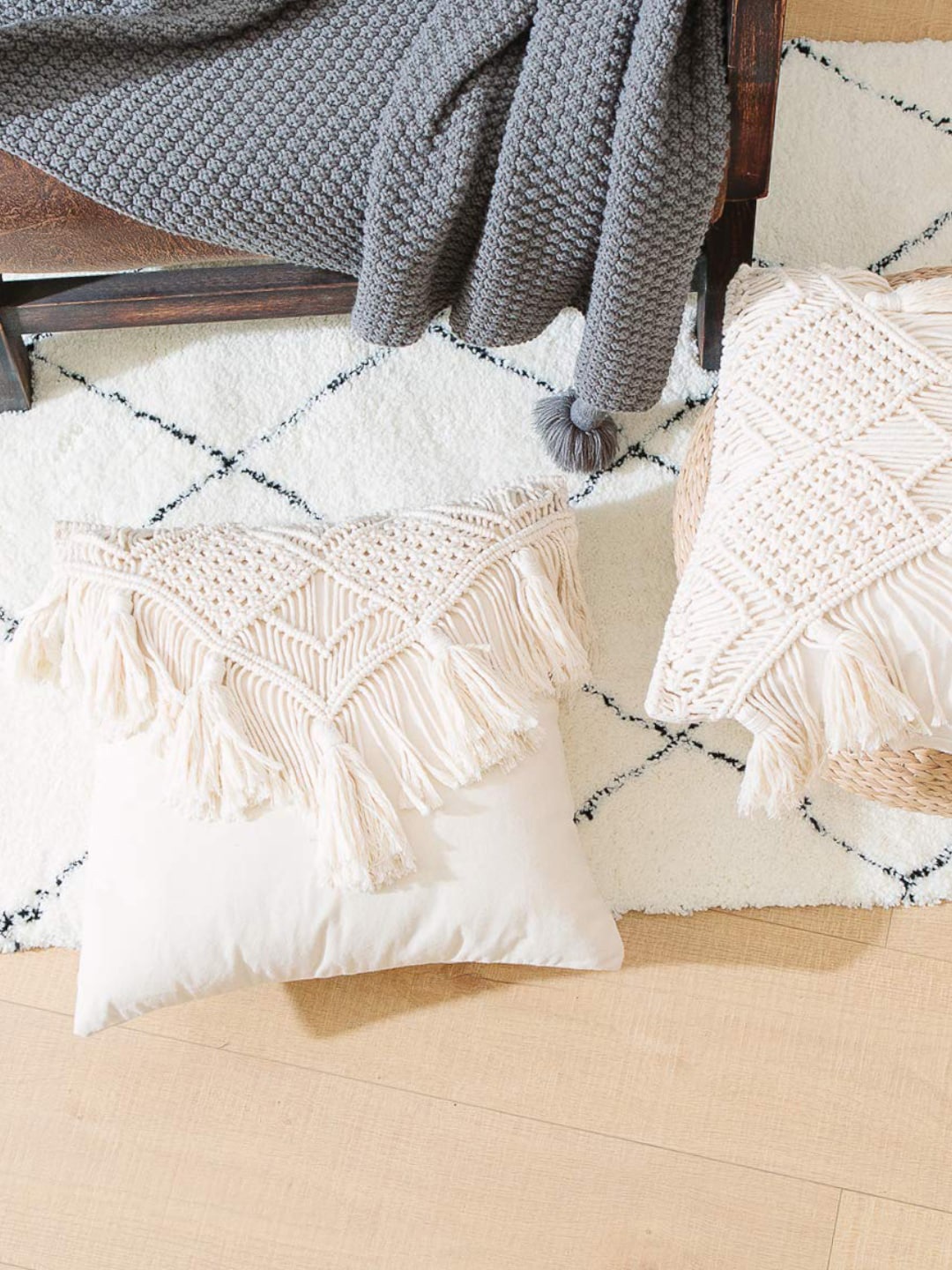 

Kaahira Off White Square Cotton Cushion Cover With Tassles