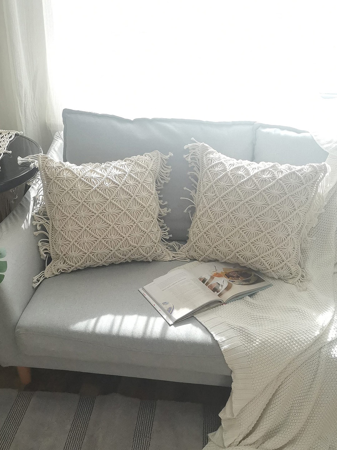 

Kaahira Off White Cotton Boho Square Cushion Cover