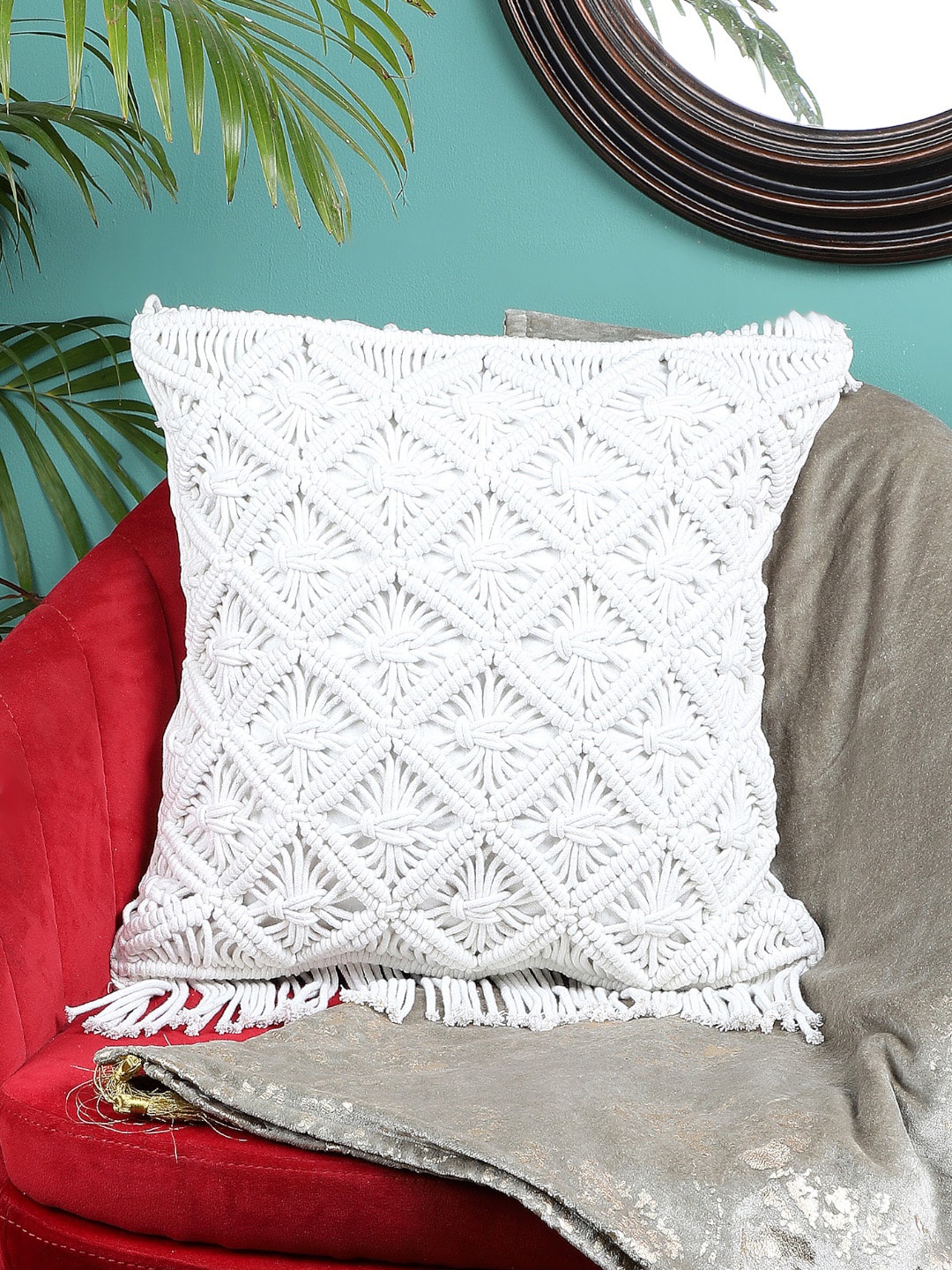 

Kaahira White Macrame Cotton Square Cushion Cover