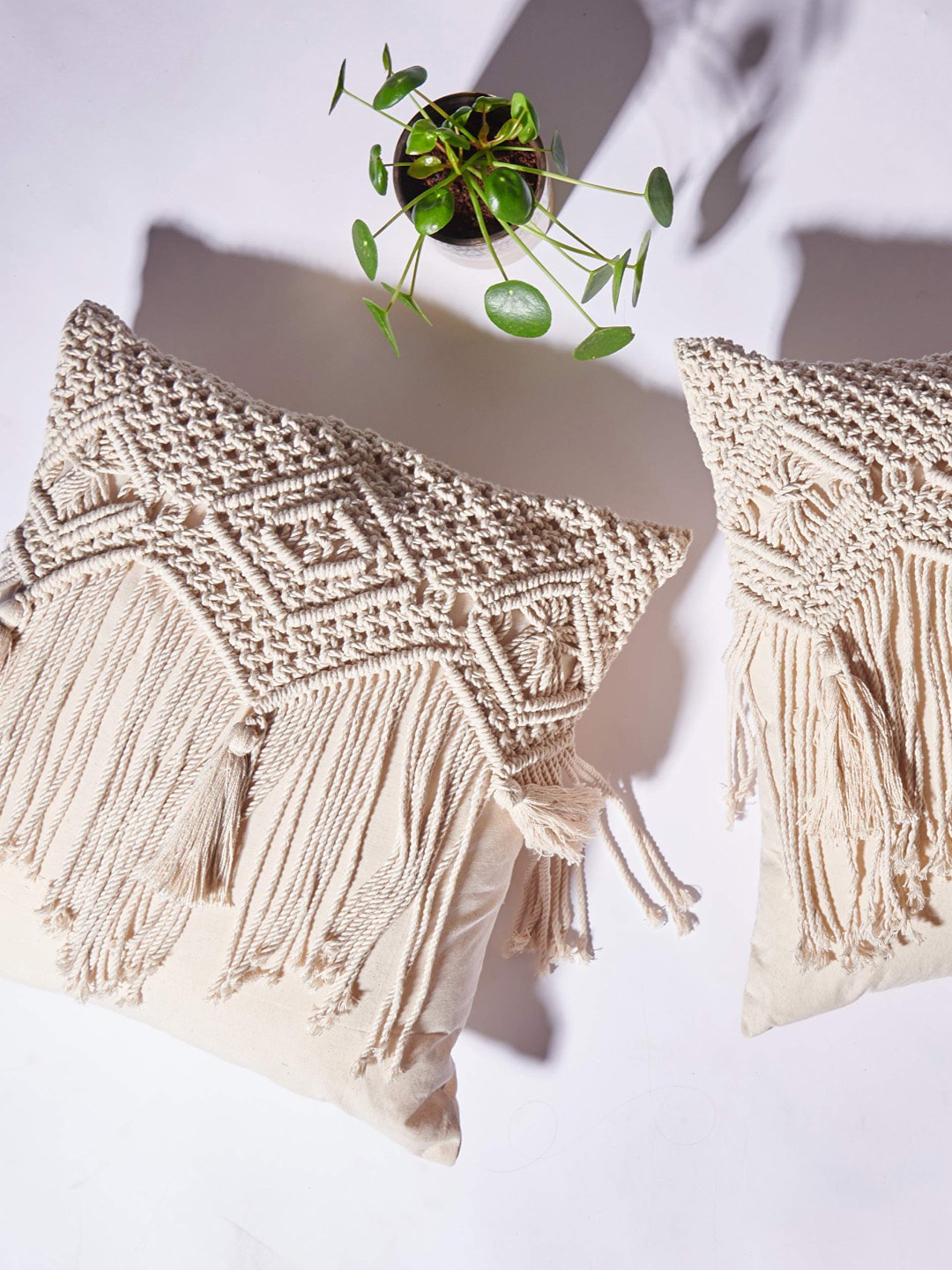 

Kaahira Off White Macrame Cotton Square Cushion Cover