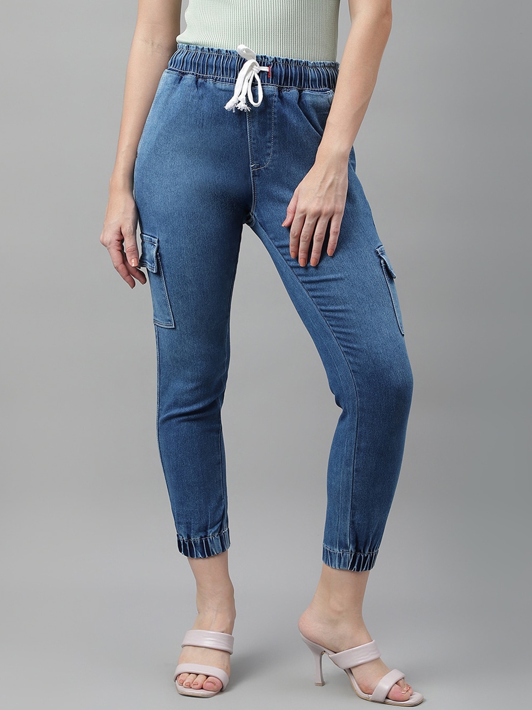 

Code 61 Women Jogger Mid Rise Clean Look Light Fade Stretchable Jeans, Blue