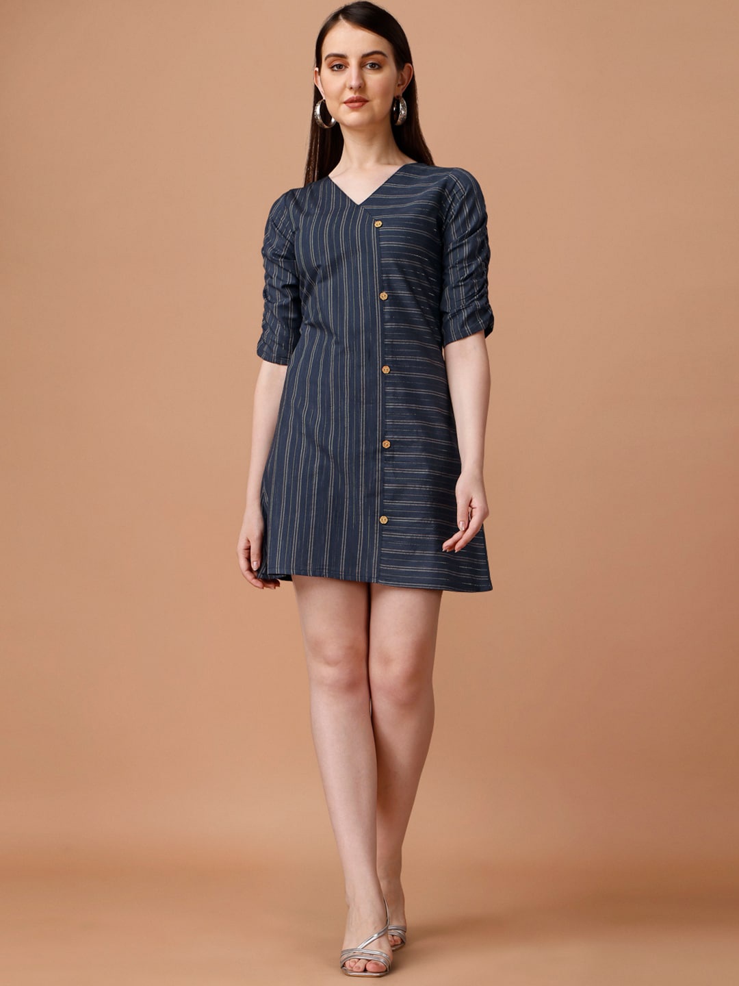 

KALINI Striped Cotton A-line Mini Dress, Blue