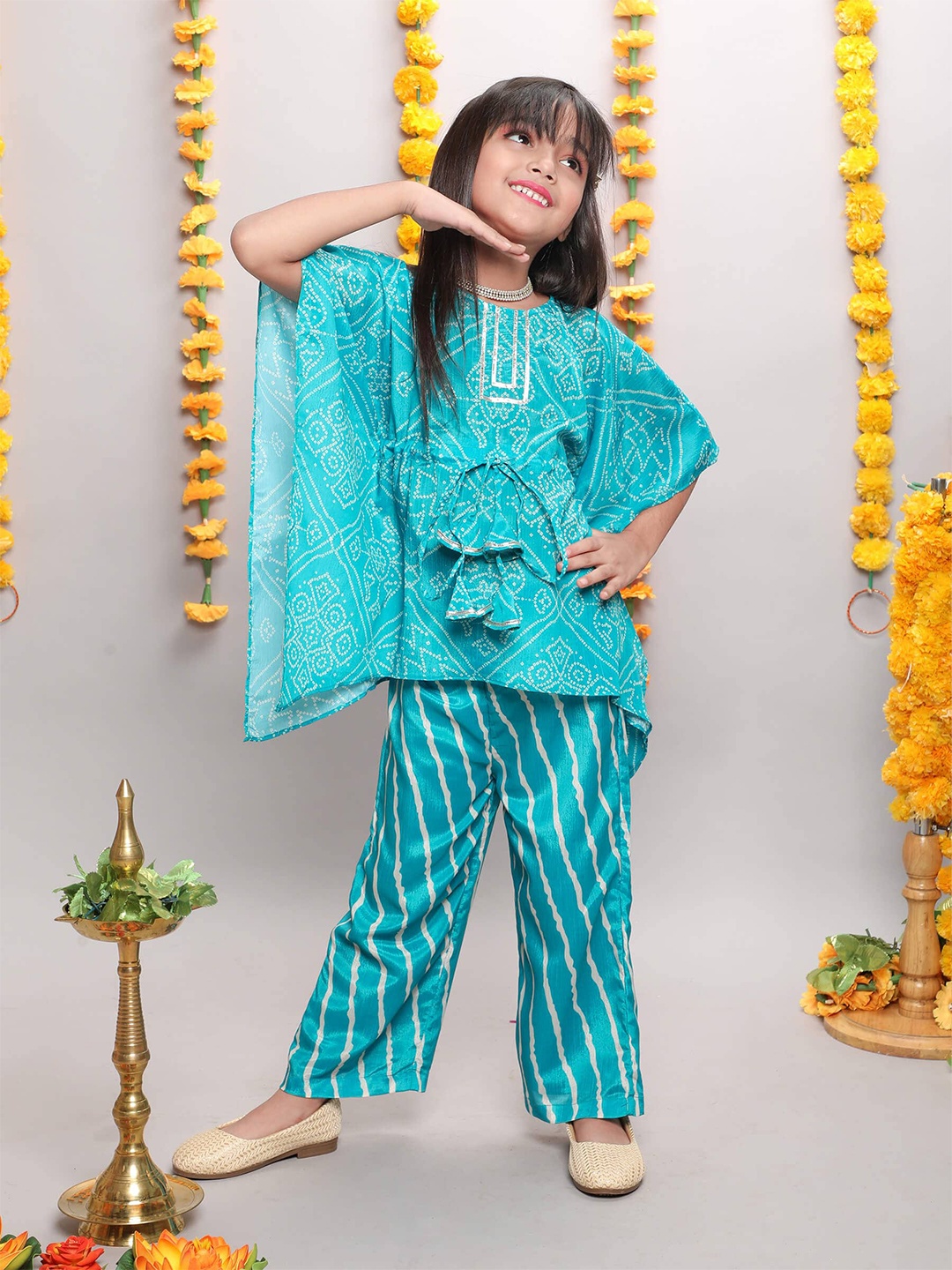 

taffykids Girls Bandhini Printed Tunic with Palazzos, Blue