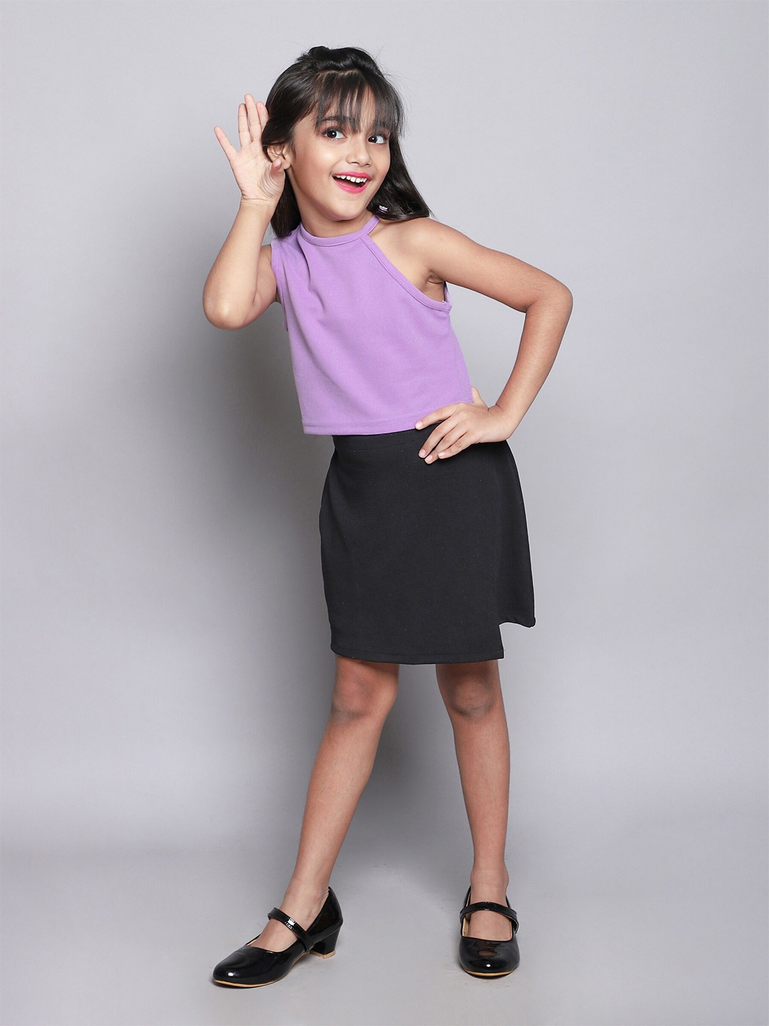 

taffykids Girls Asymmteric Neck Crop Top with Skirt, Purple