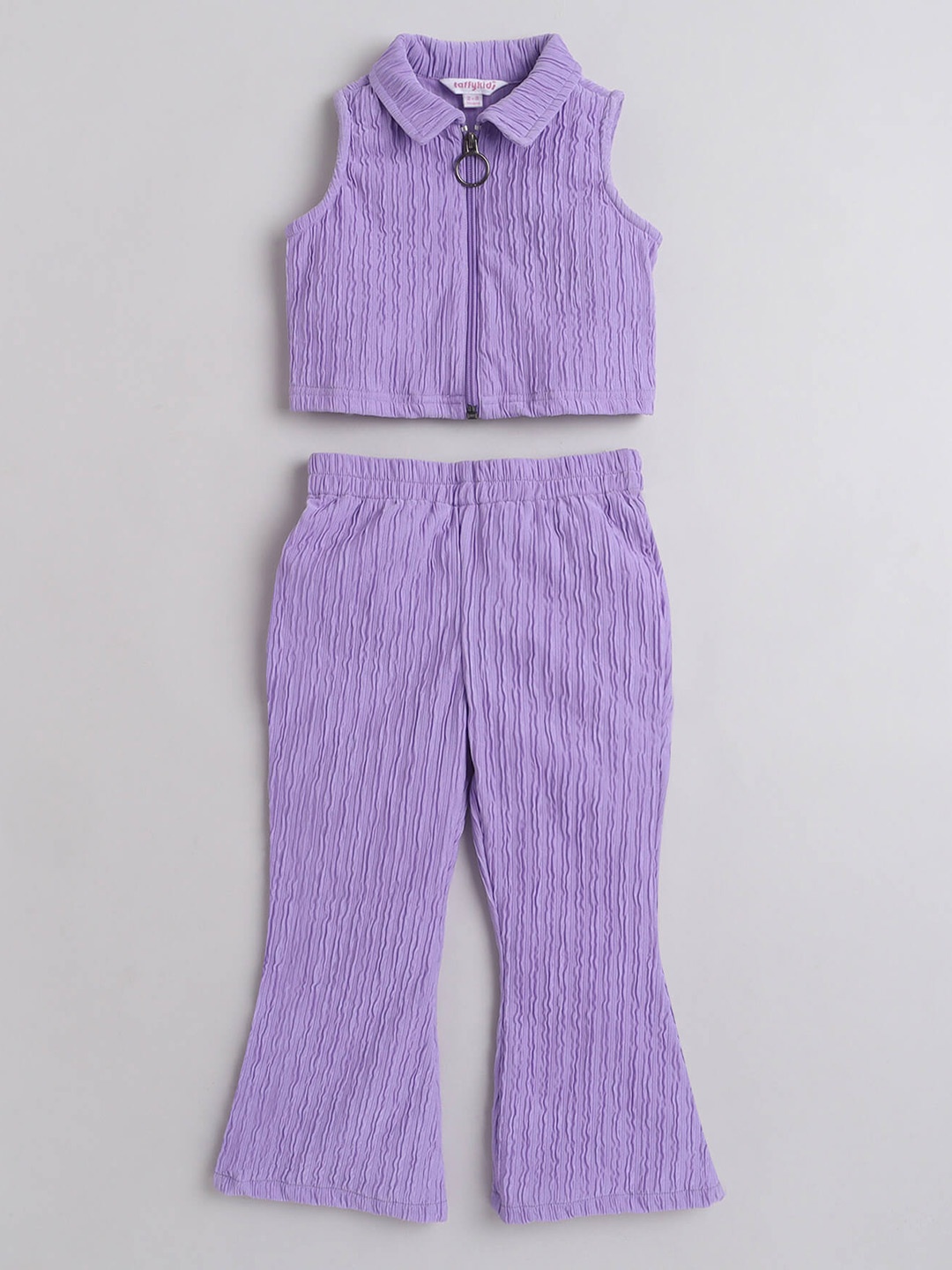 

taffykids Girls Self Design Top With Trousers, Purple