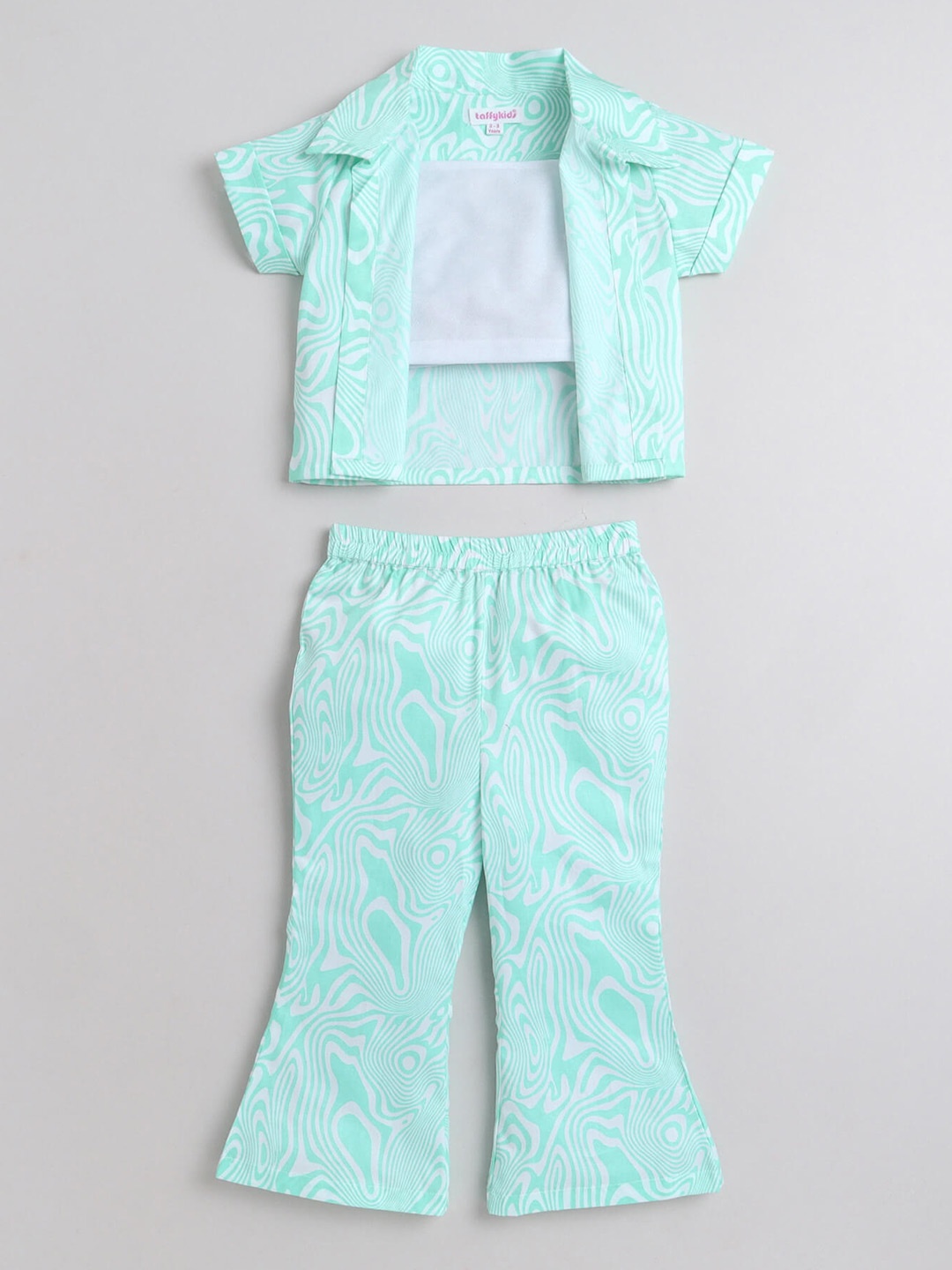 

taffykids Girls Abstract Printed Shirt with Trousers, Green