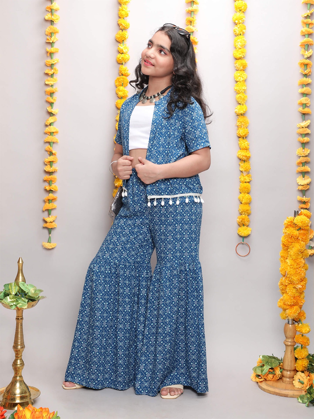 

taffykids Girls Ethnic Motifs Printed Shirt With Palazzos, Blue