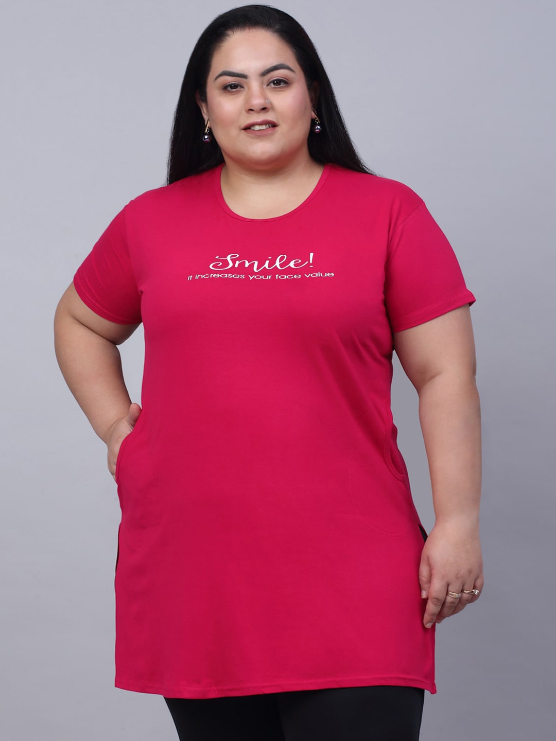

Trend Level Plus Size Typography Printed Pure Cotton T-shirt, Pink