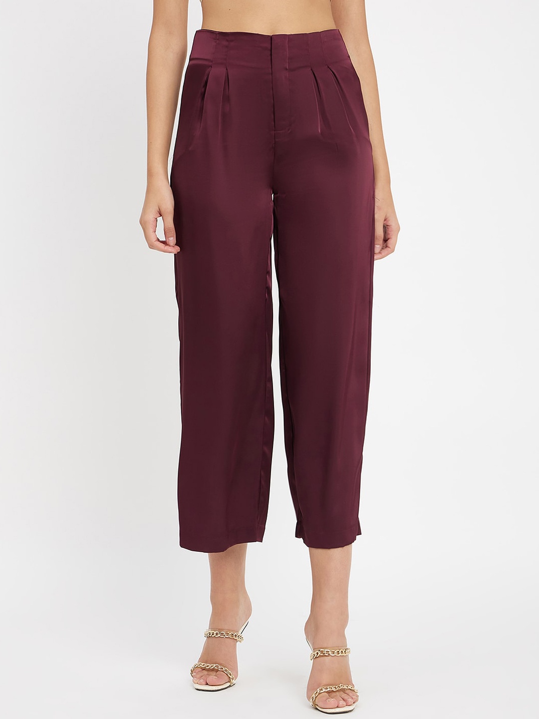 

Madame Women Pleated Cropped Culottes Trousers, Maroon
