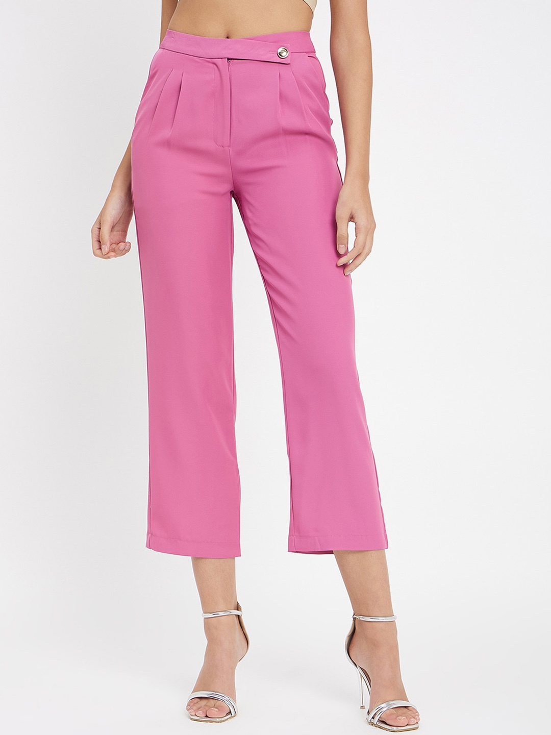 

Madame Women Pleated Cropped Culottes Trousers, Pink