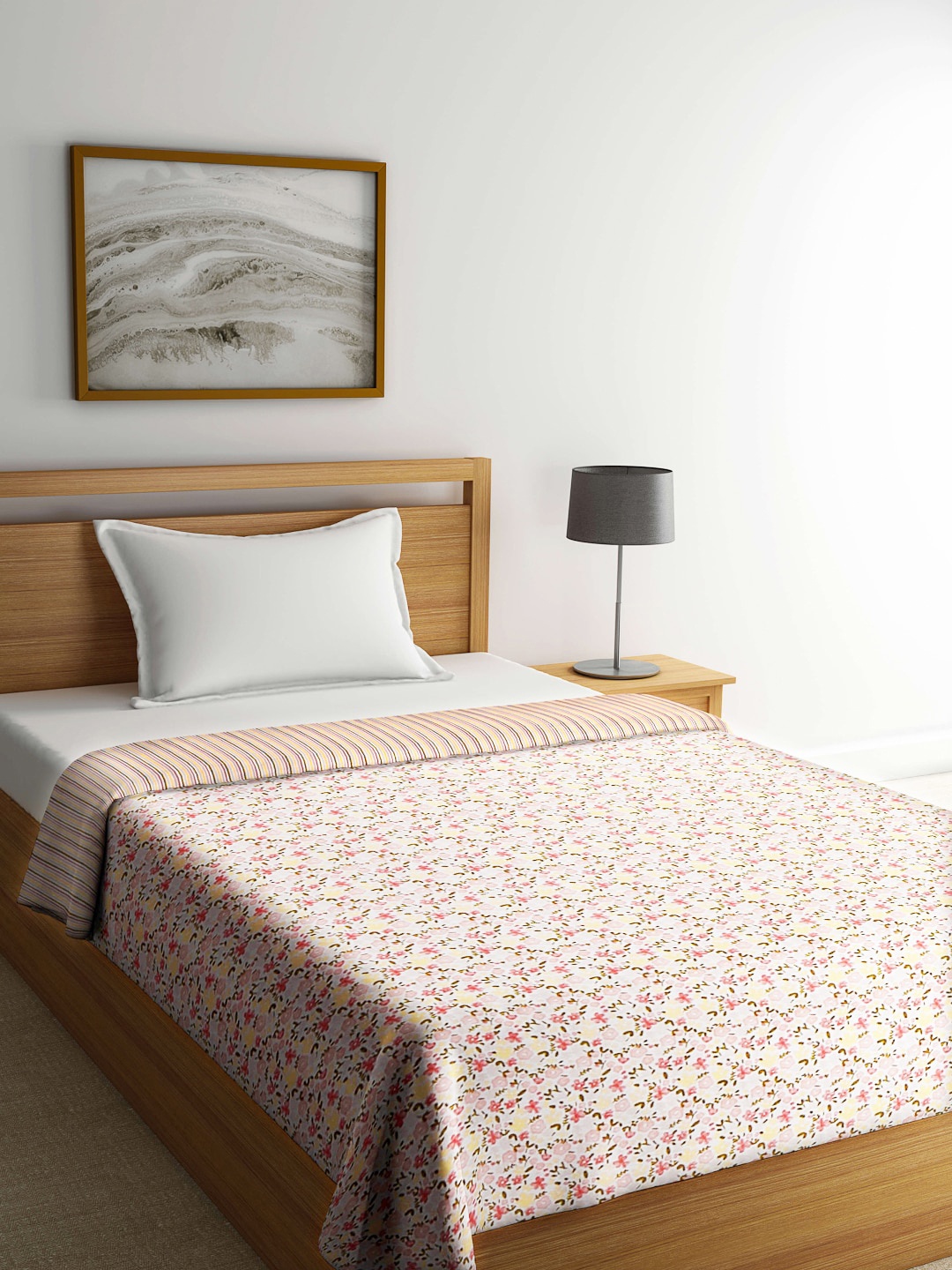 

FABINALIV White & Pink Floral AC Room Reversible 300 GSM Single Bed Dohar