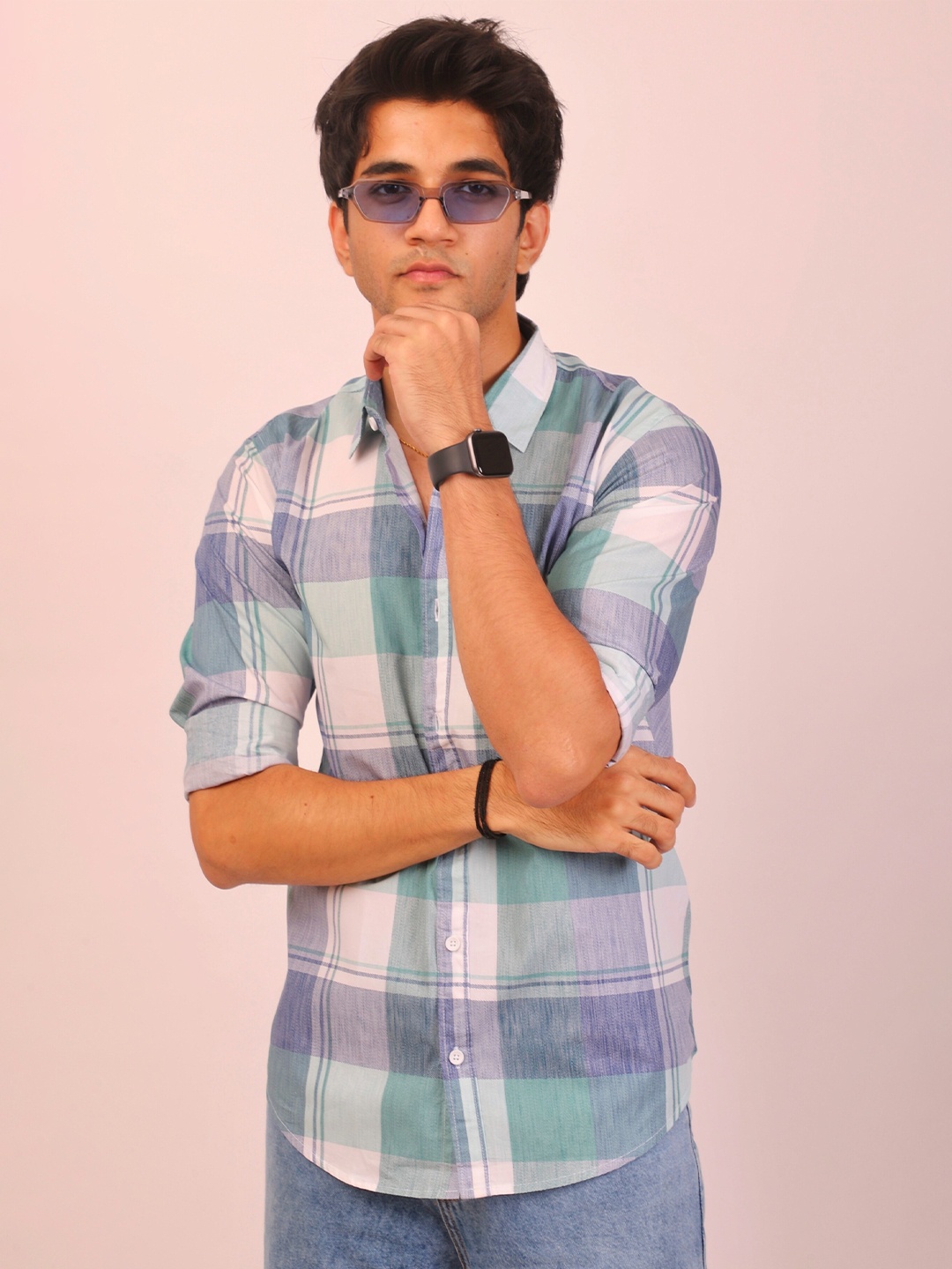 

DEZANO Opaque Checked Pure Cotton Casual Shirt, White