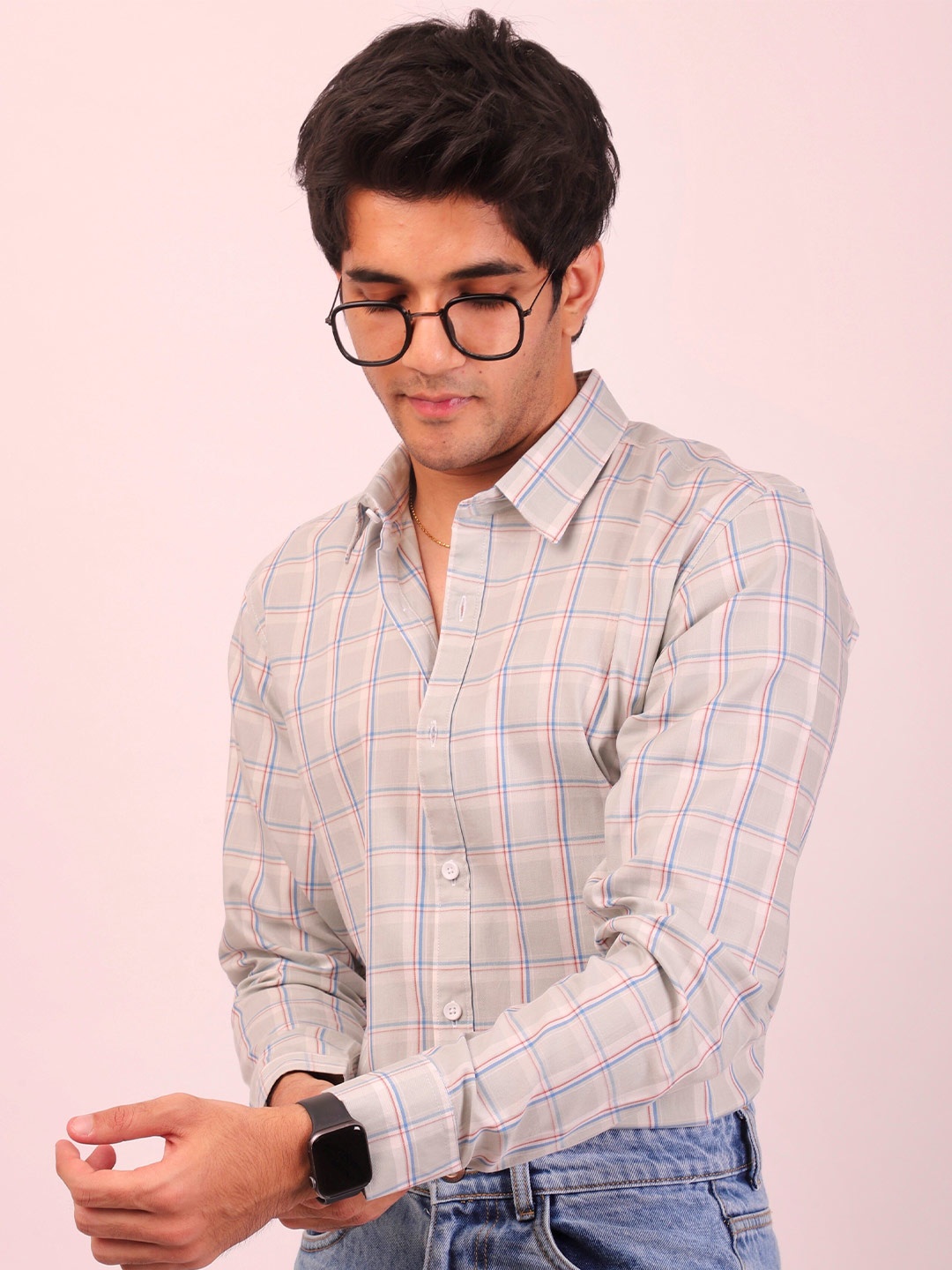

DEZANO Checked Pure Cotton Casual Shirt, Beige