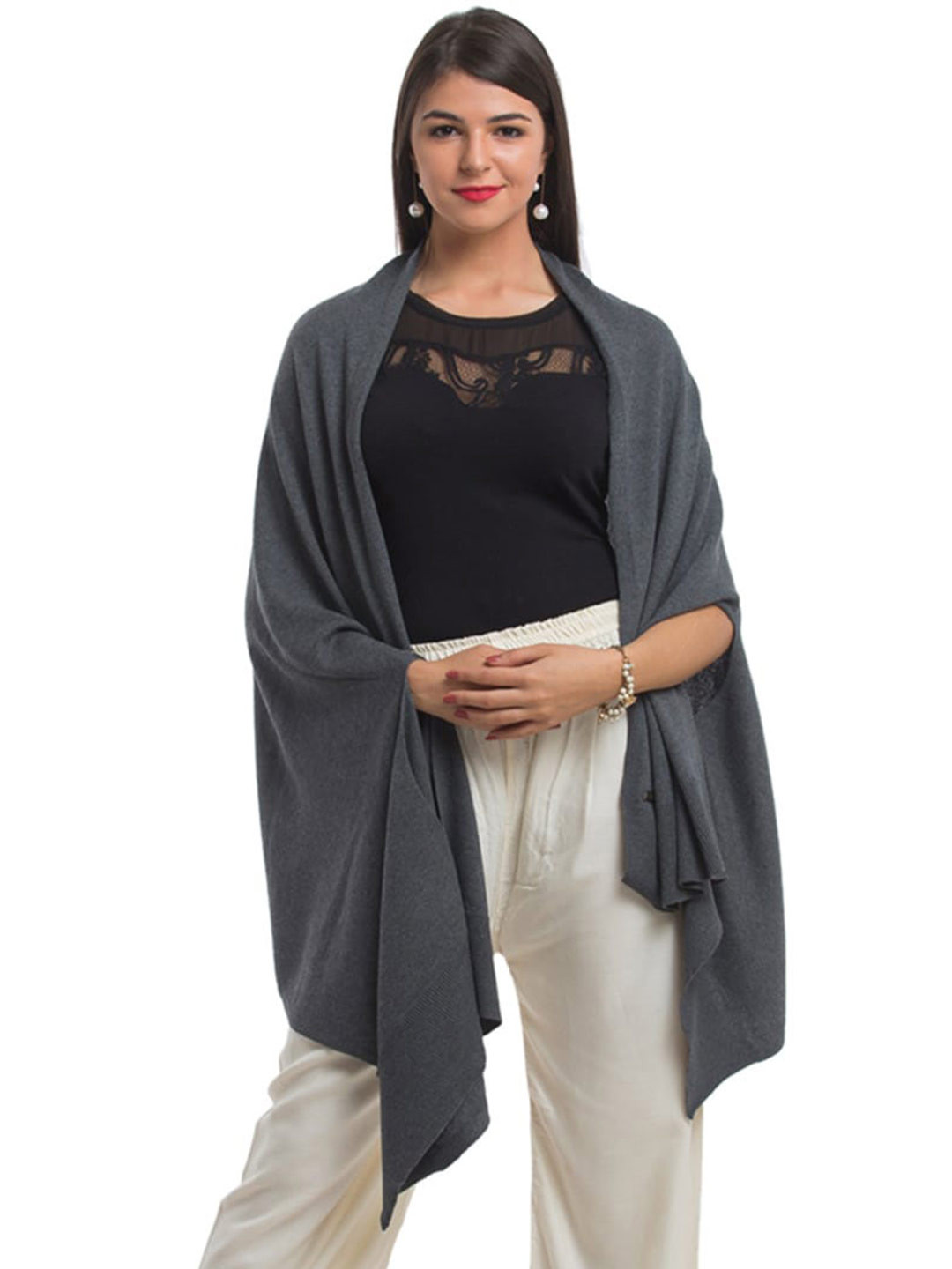 

Pluchi Asymmetric Open Front Cotton Shrug, Grey