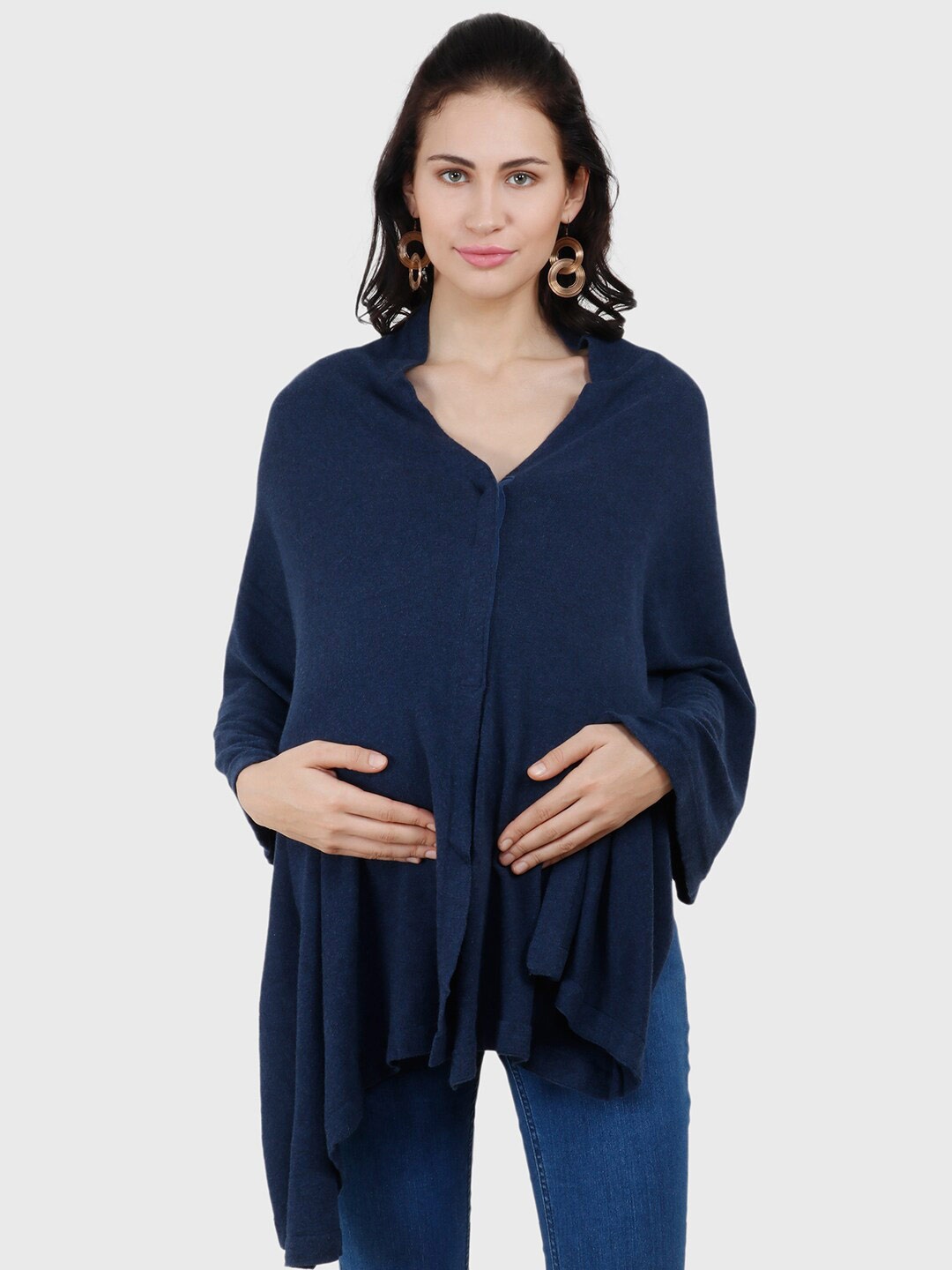 

Pluchi V-Neck Cotton Bell Sleeves Cotton Top, Navy blue