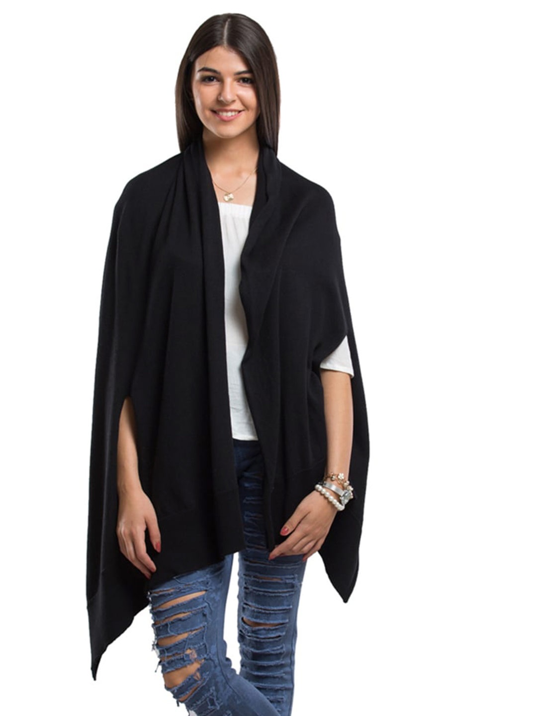 

Pluchi Cotton Longline Poncho, Black