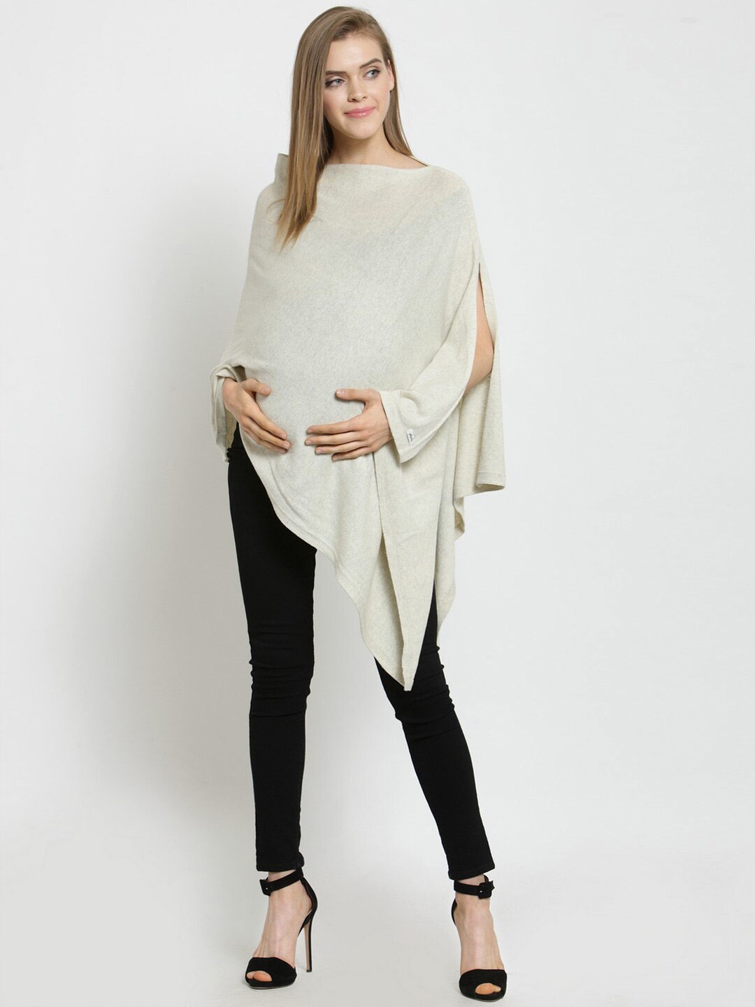 

Pluchi Rosette Knitted Cotton Maternity Poncho, Off white