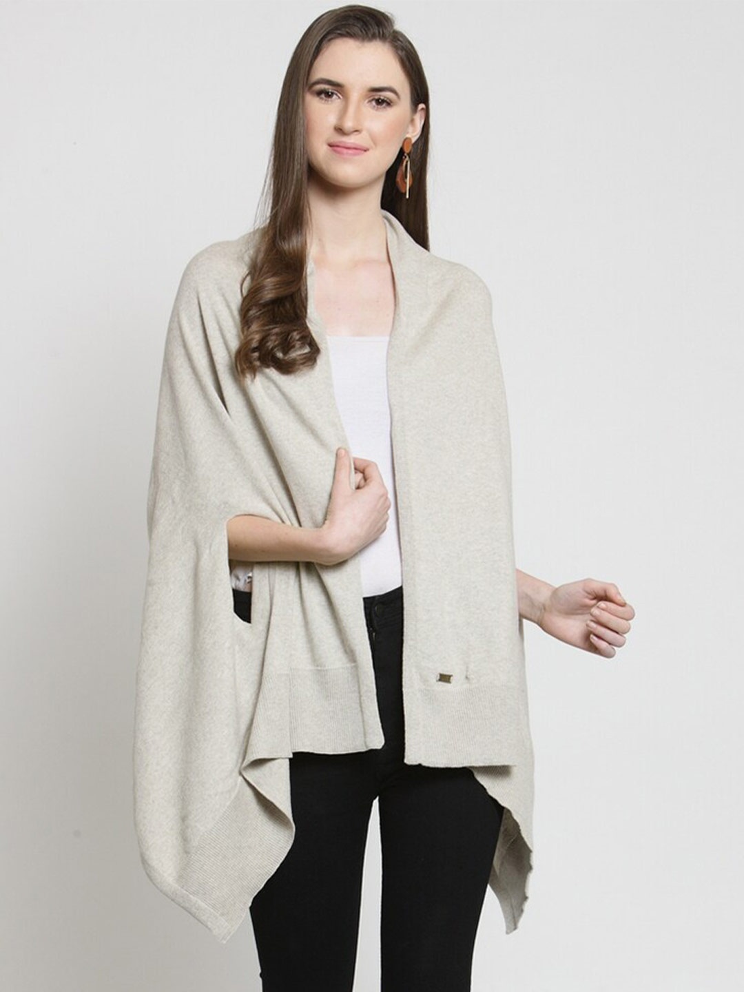 

Pluchi Women Cotton Poncho Sweater, Beige