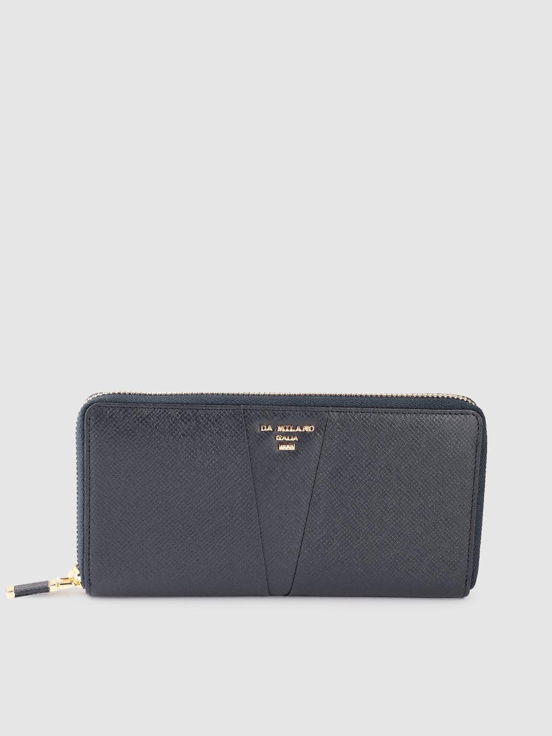 

Da Milano Women Textured Leather Zip Around Wallet, Navy blue