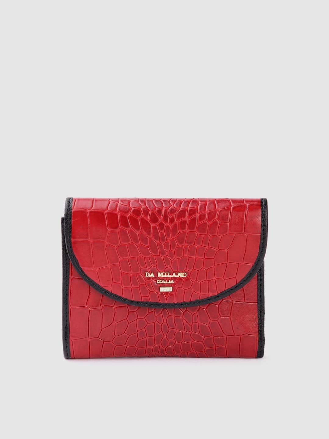 

Da Milano Women Croc Textured Leather Three Fold Wallet, Red