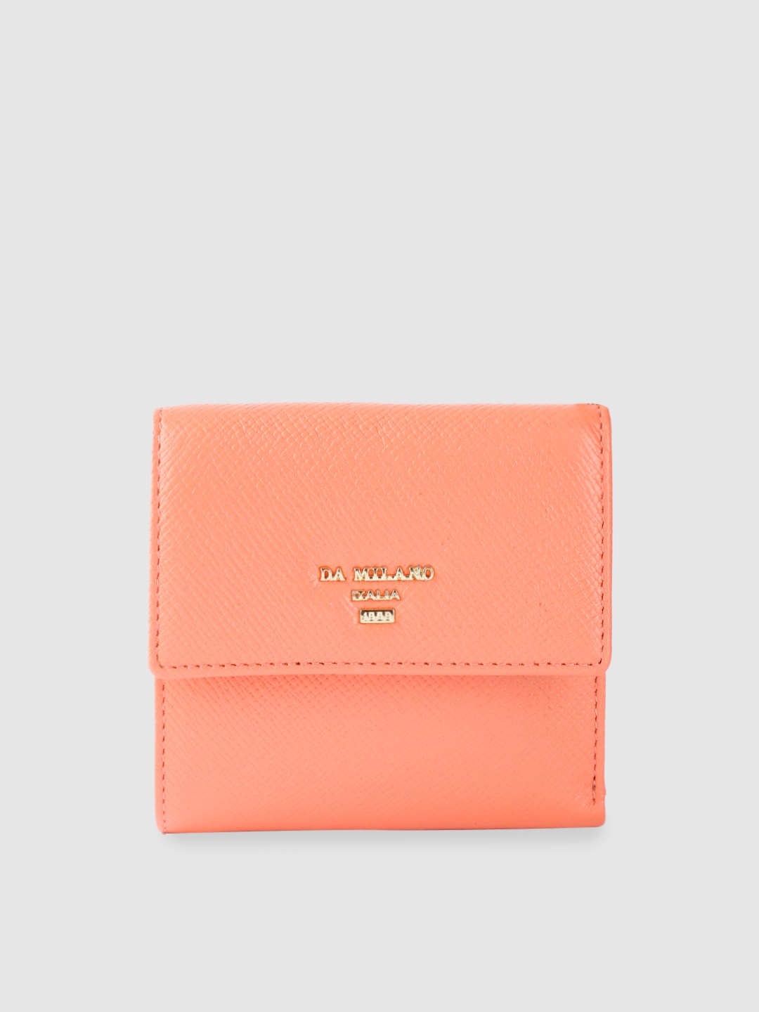 

Da Milano Women Textured Leather Two Fold Wallet, Peach