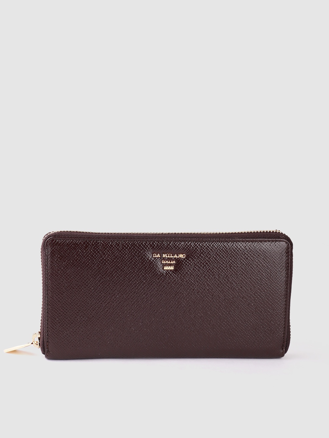 

Da Milano Women Textured Leather Zip Around Wallet, Coffee brown