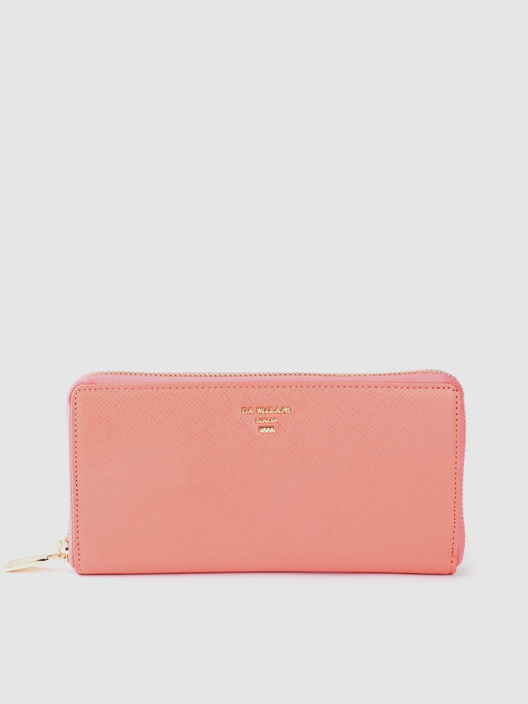 

Da Milano Women Textured Leather Zip Around Wallet, Peach