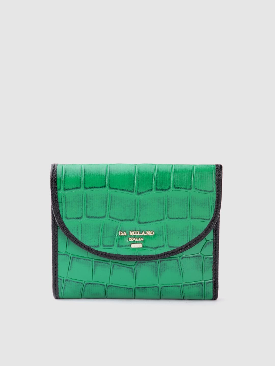 

Da Milano Women Croc Textured Leather Three Fold Wallet, Green