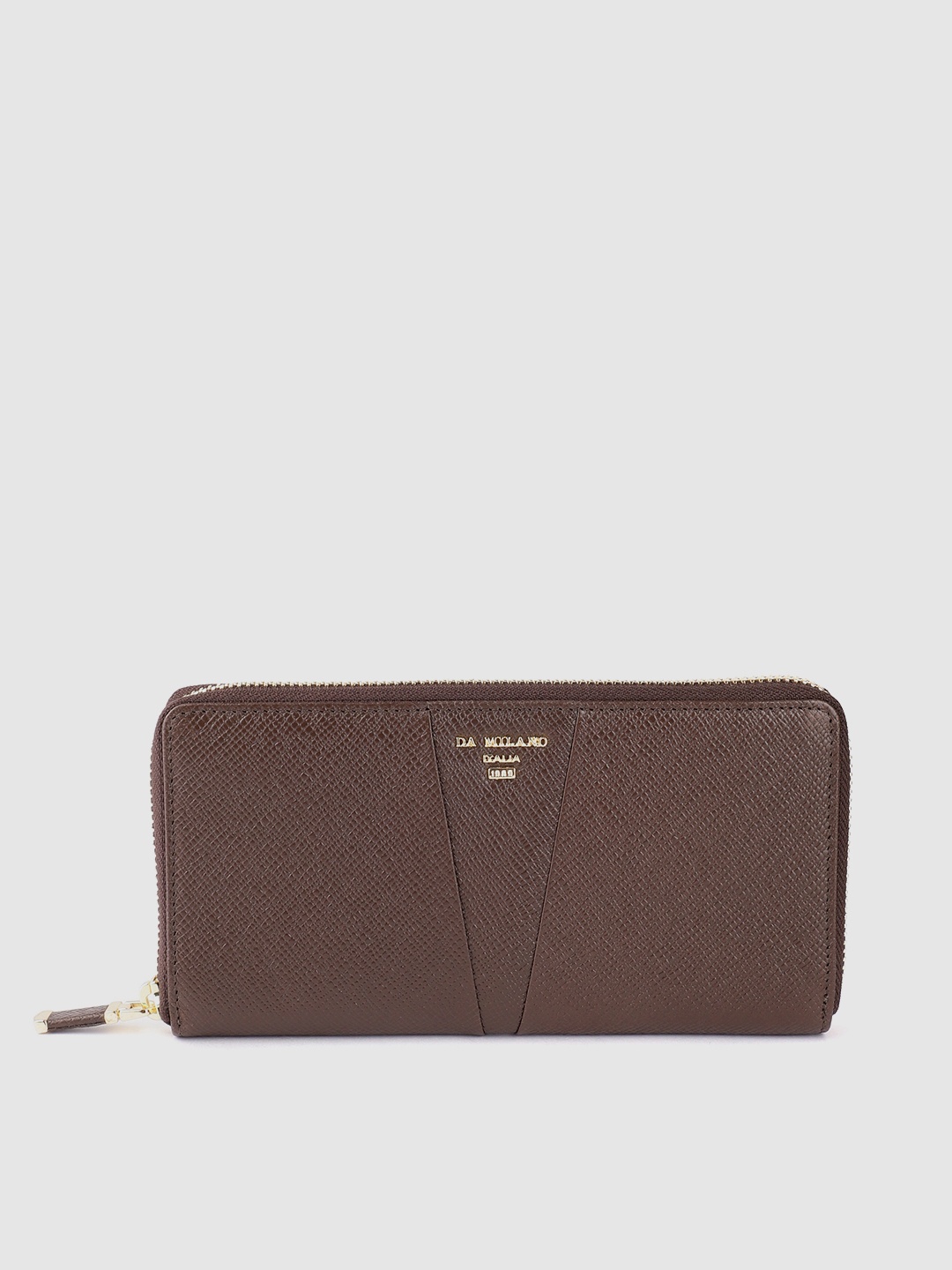 

Da Milano Women Textured Leather Zip Around Wallet, Coffee brown