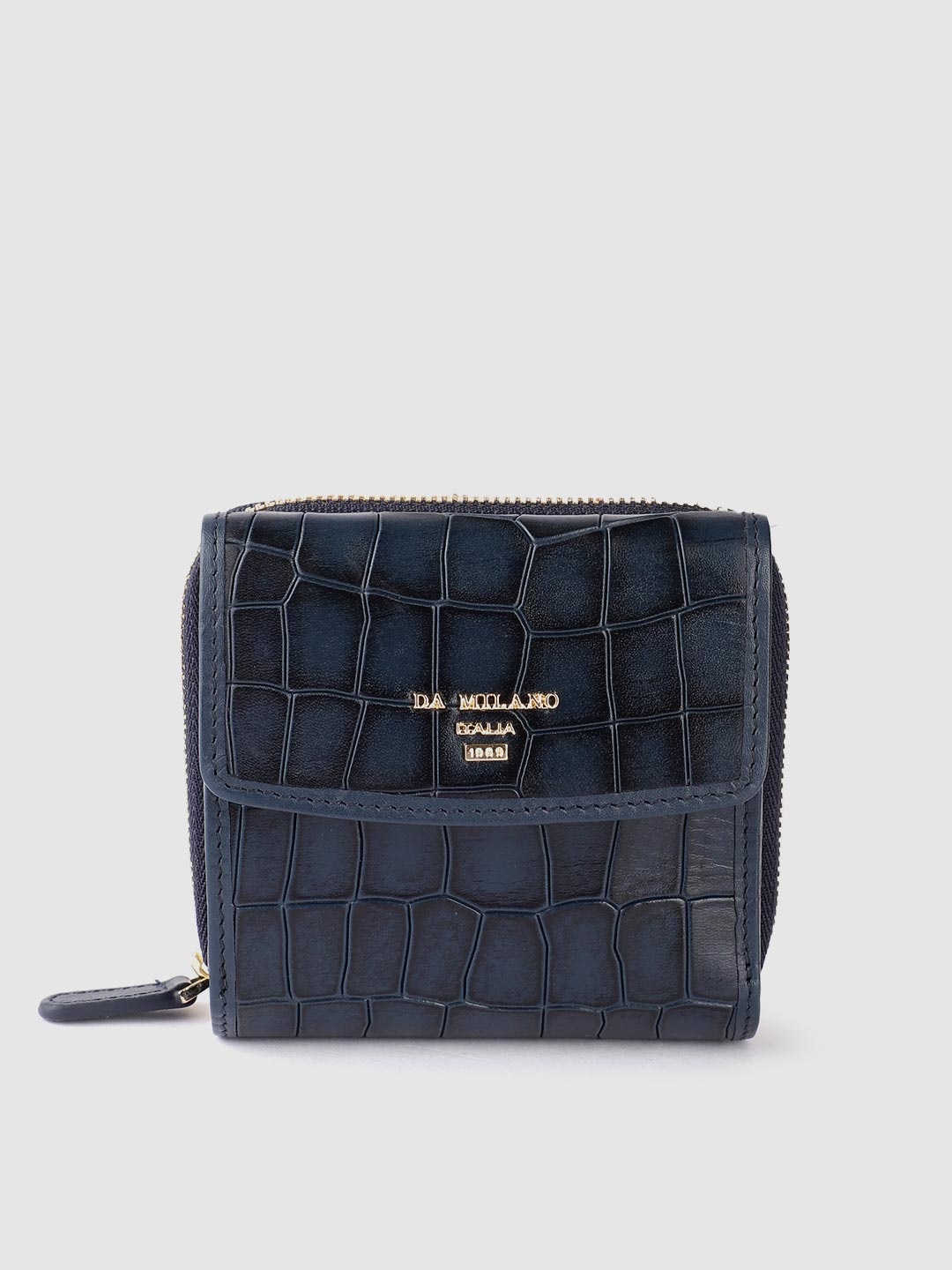 

Da Milano Croc Textured Leather Three Fold Wallet, Blue