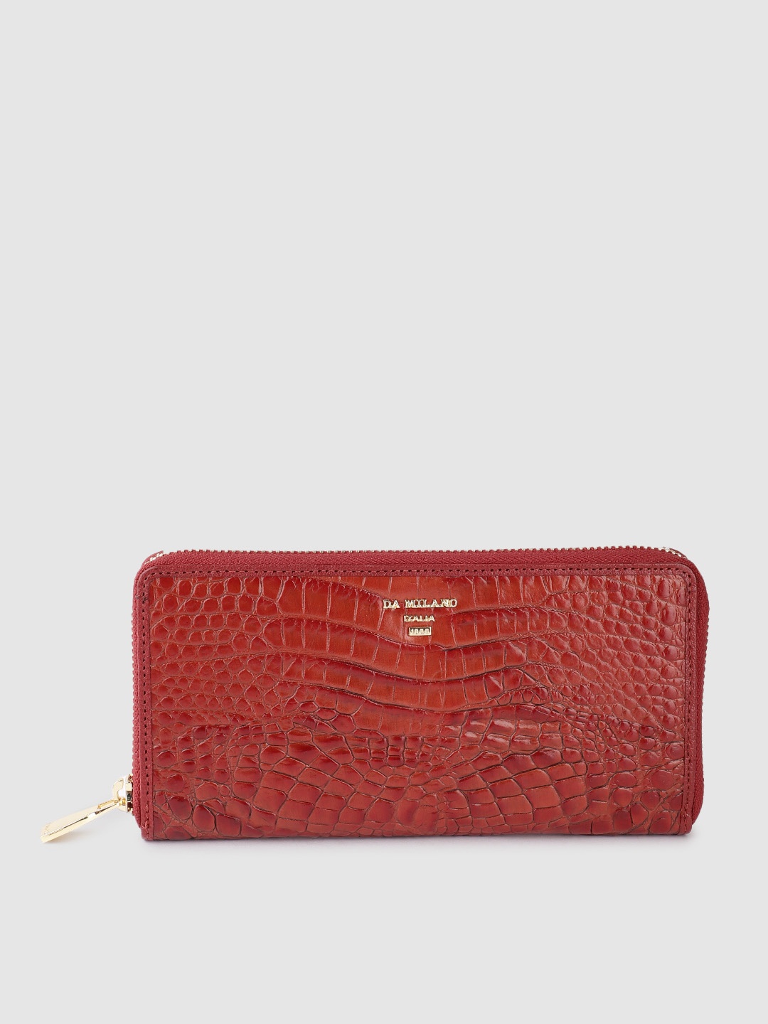 

Da Milano Croc Textured Leather Zip Around Wallet, Red