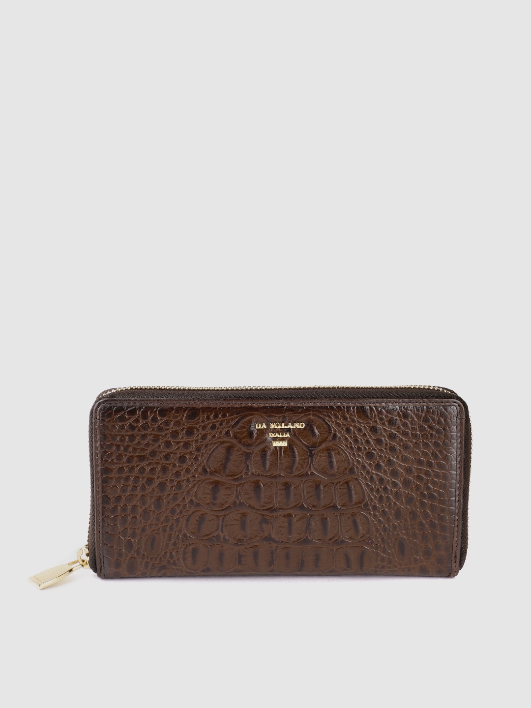 

Da Milano Croc Textured Leather Zip Around Wallet, Coffee brown