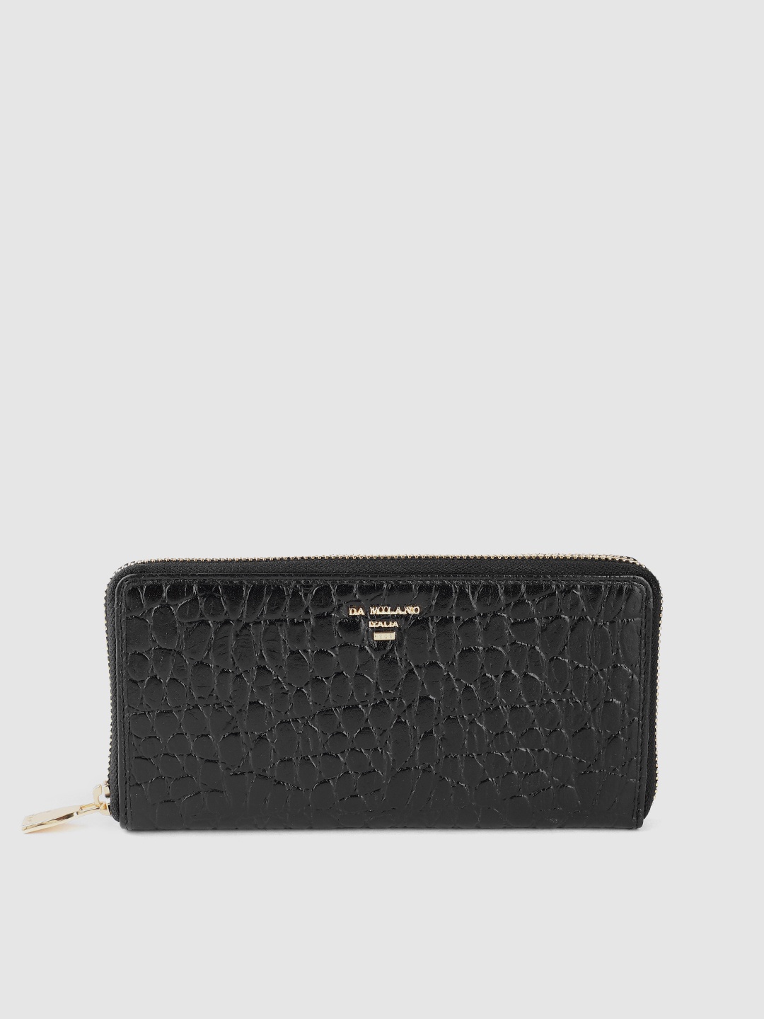 

Da Milano Croc Textured Leather Zip Around Wallet, Black