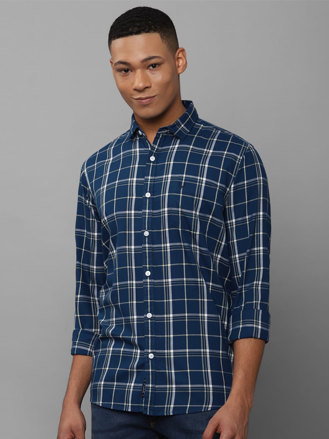 

Allen Solly Custom Fit Tartan Checked Opaque Pure Cotton Casual Shirt, Blue