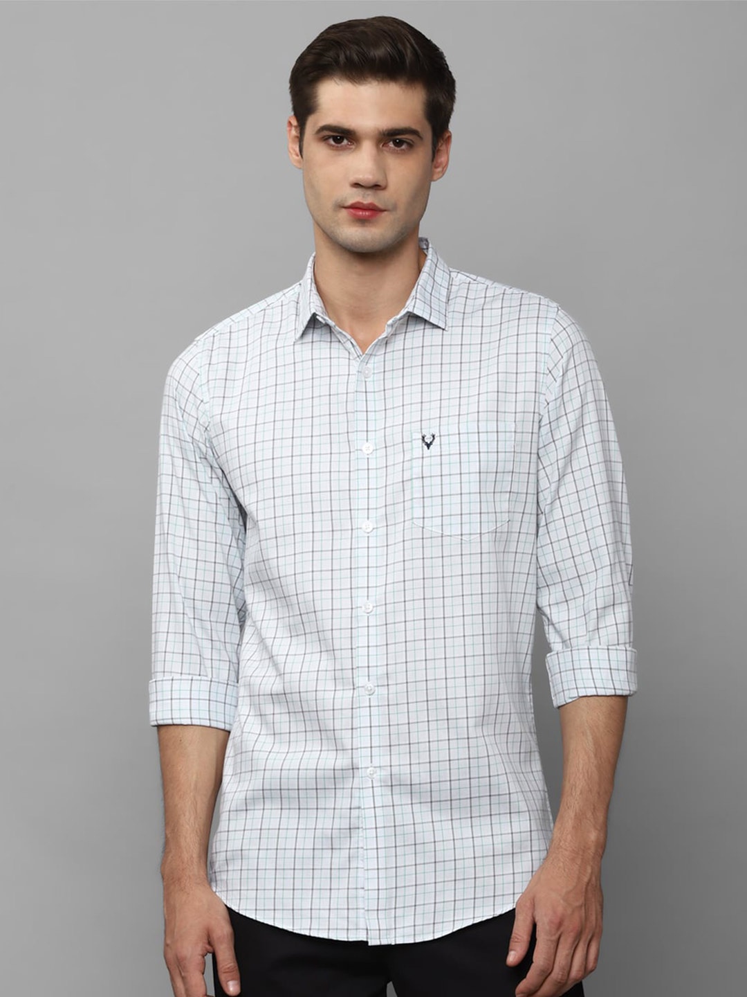 

Allen Solly Slim Fit Grid Tattersall Checked Pure Cotton Casual Shirt, Blue