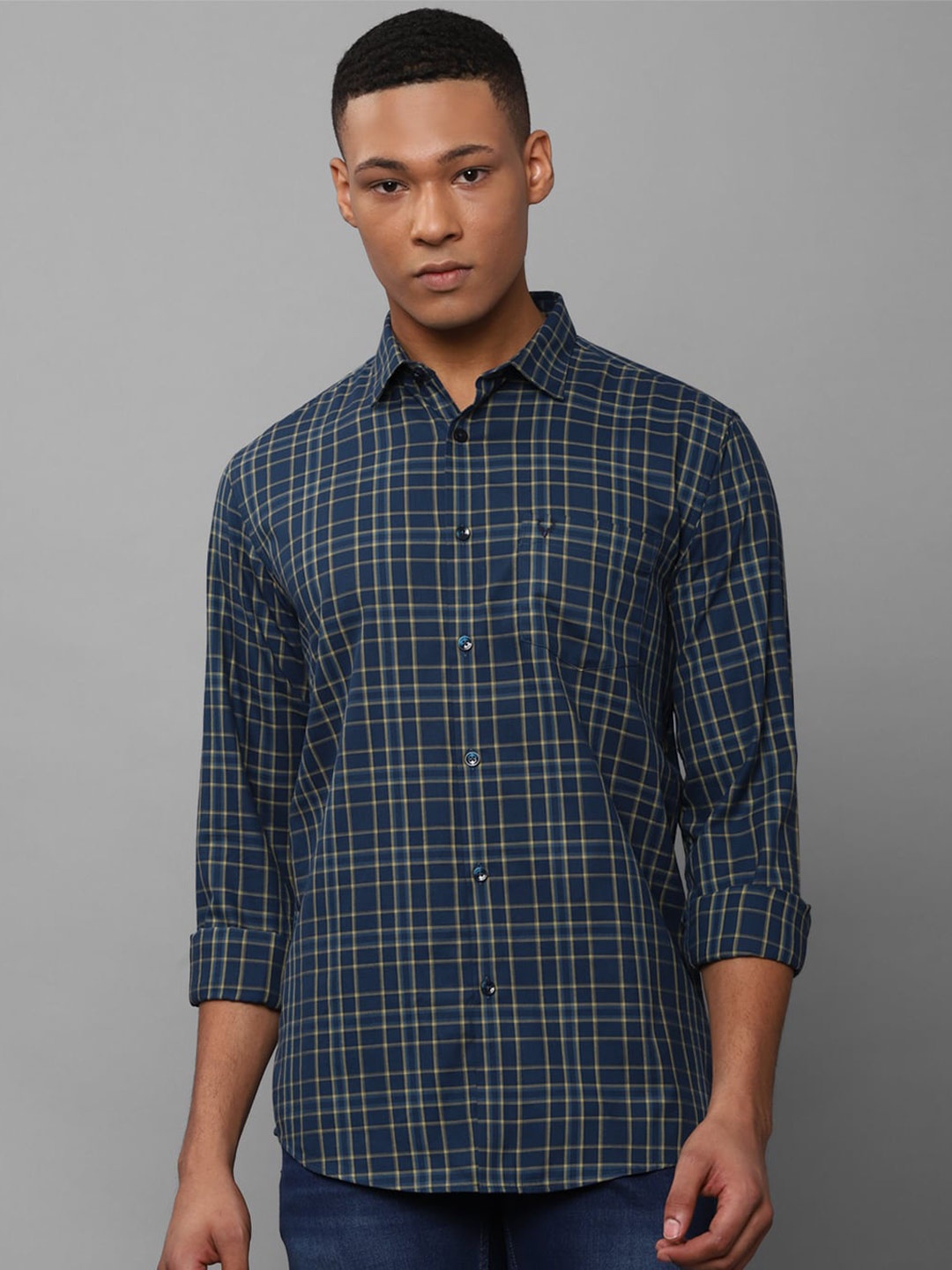 

Allen Solly Checked Slim Fit Pure Cotton Casual Shirt, Navy blue