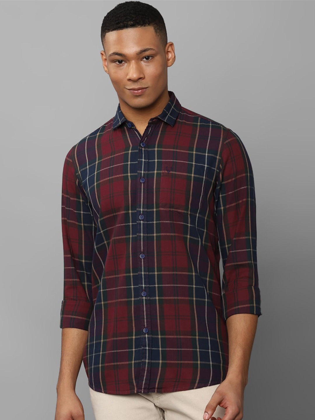 

Allen Solly Men Tartan Checked Opaque Cotton Casual Shirt, Maroon