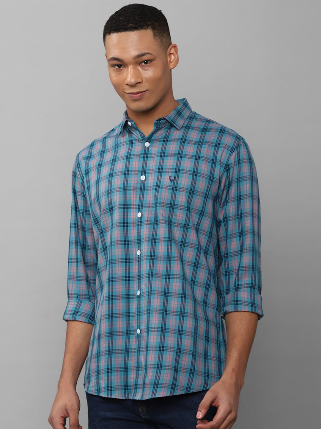 

Allen Solly Slim Fit Checked Pure Cotton Casual Shirt, Blue