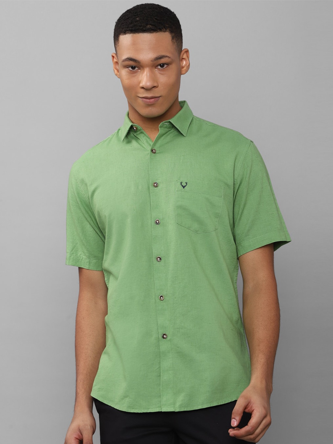 

Allen Solly Slim Fit Opaque Cotton Linen Casual Shirt, Green