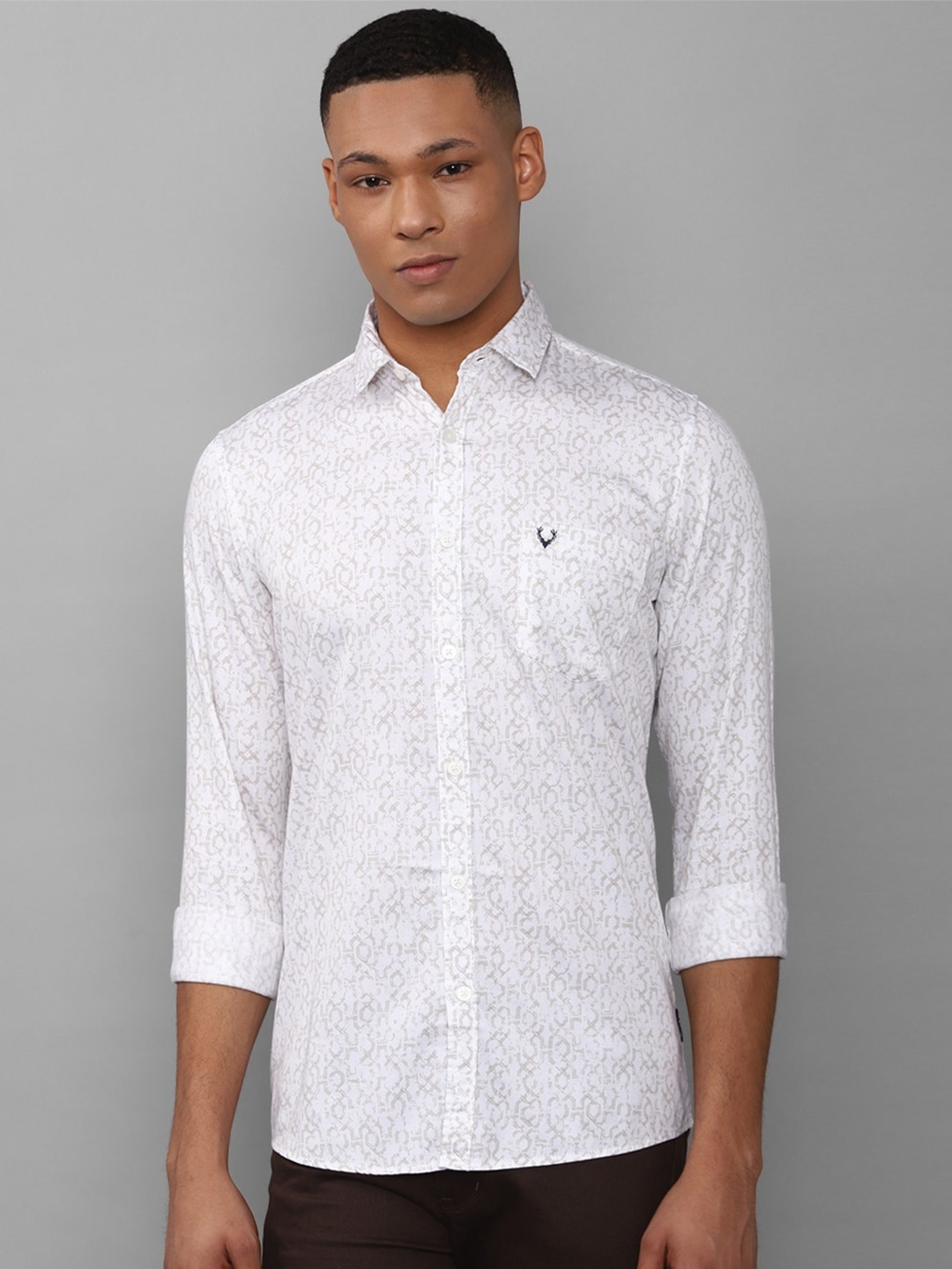 

Allen Solly Spread Collar Ethnic Motifs Printed Casual Pure Cotton Shirt, White