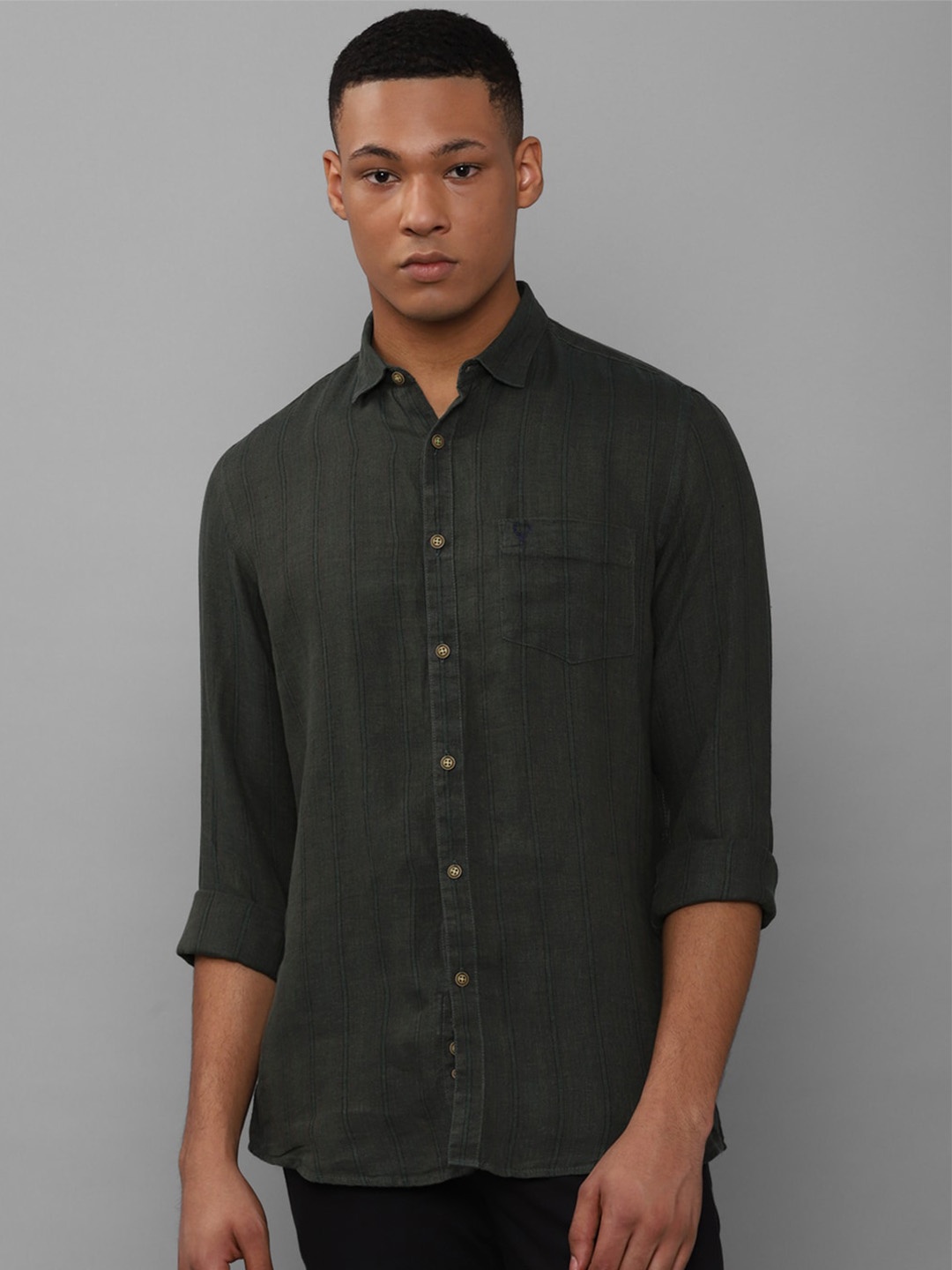 

Allen Solly Striped Slim Fit Cotton Casual Shirt, Green