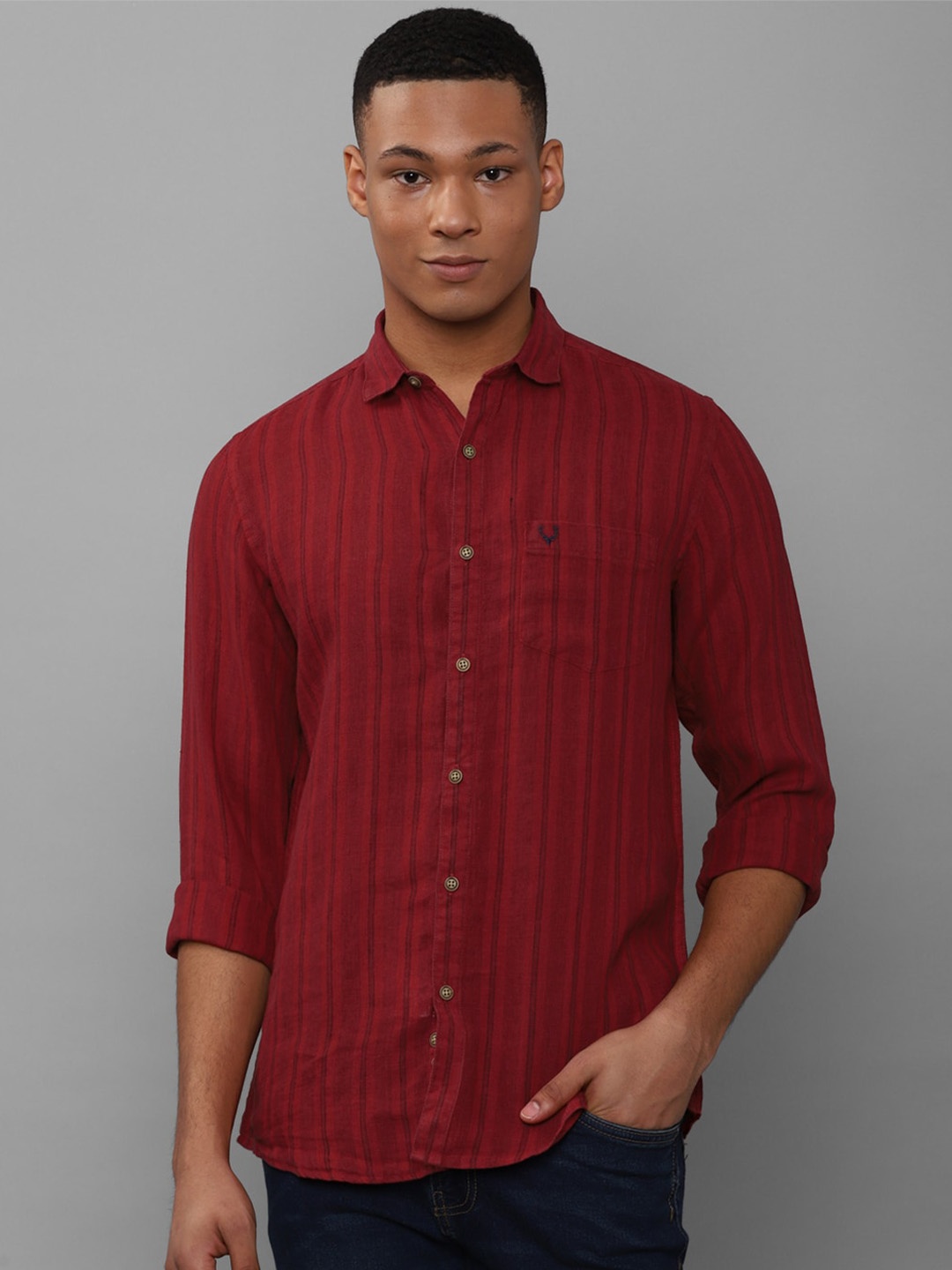 

Allen Solly Striped Slim Fit Cotton Casual Shirt, Red