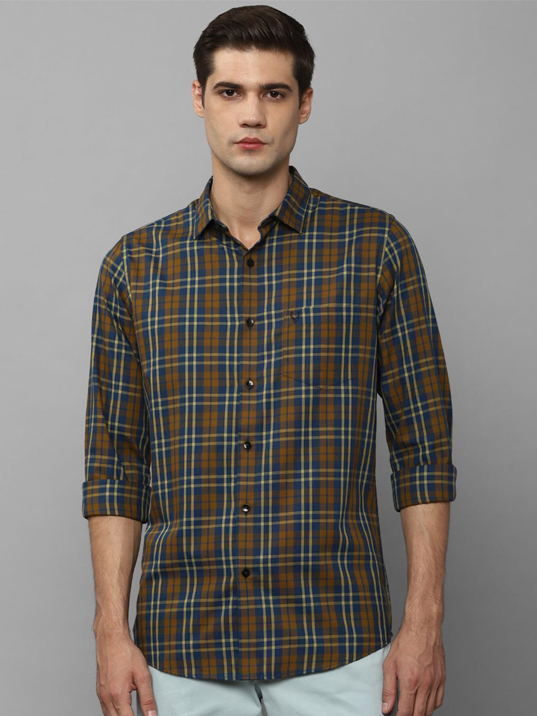 

Allen Solly Tartan Checked Slim Fit Pure Cotton Casual Shirt, Mustard