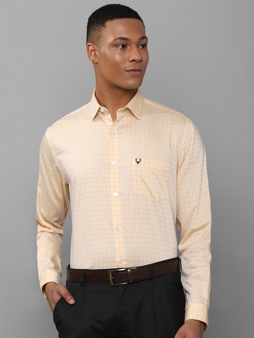 

Allen Solly Grid Tattersall Checks Slim Fit Cotton Formal Shirt, Beige