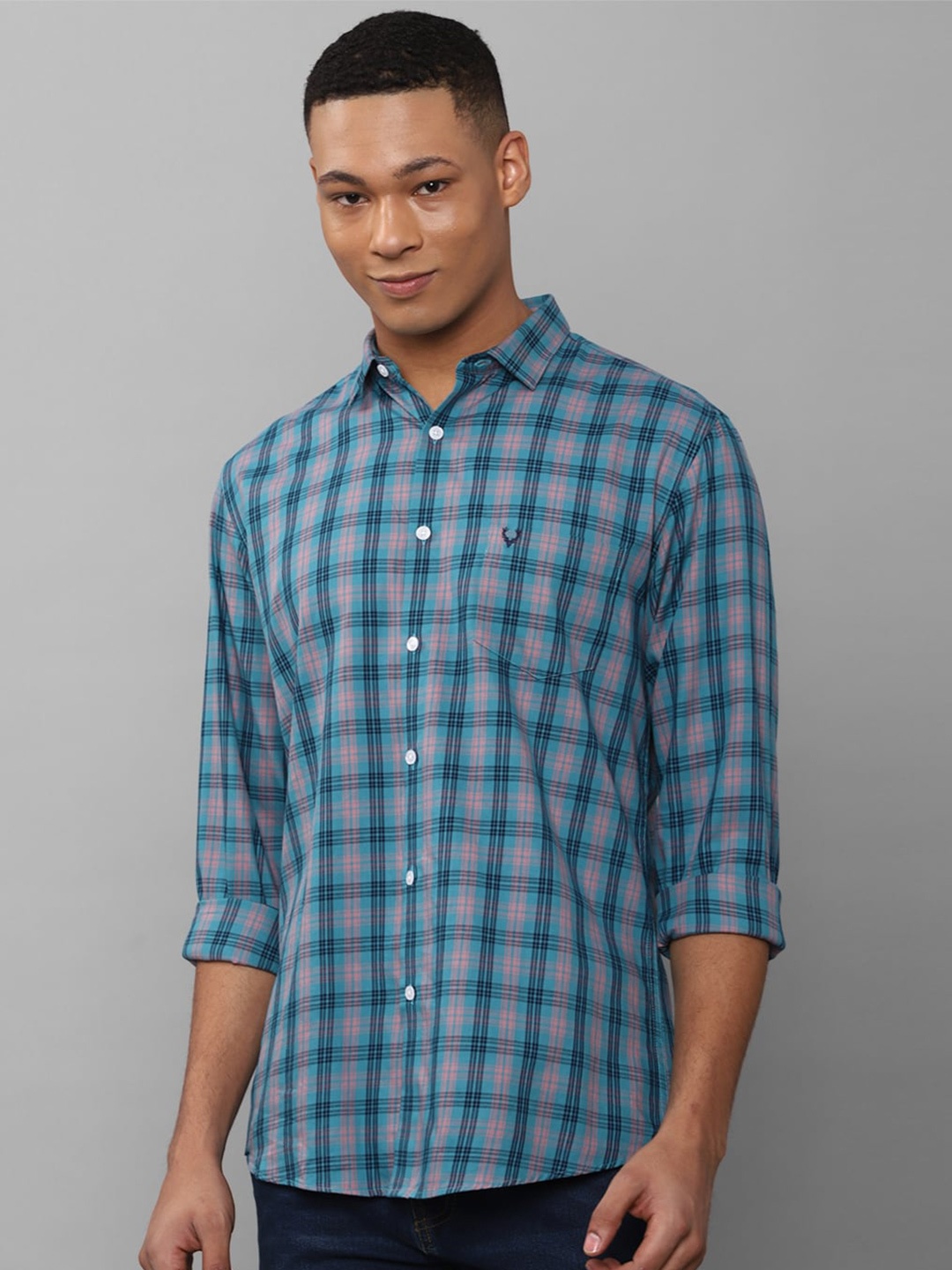 

Allen Solly Checked Pure Cotton Slim Fit Shirt, Blue