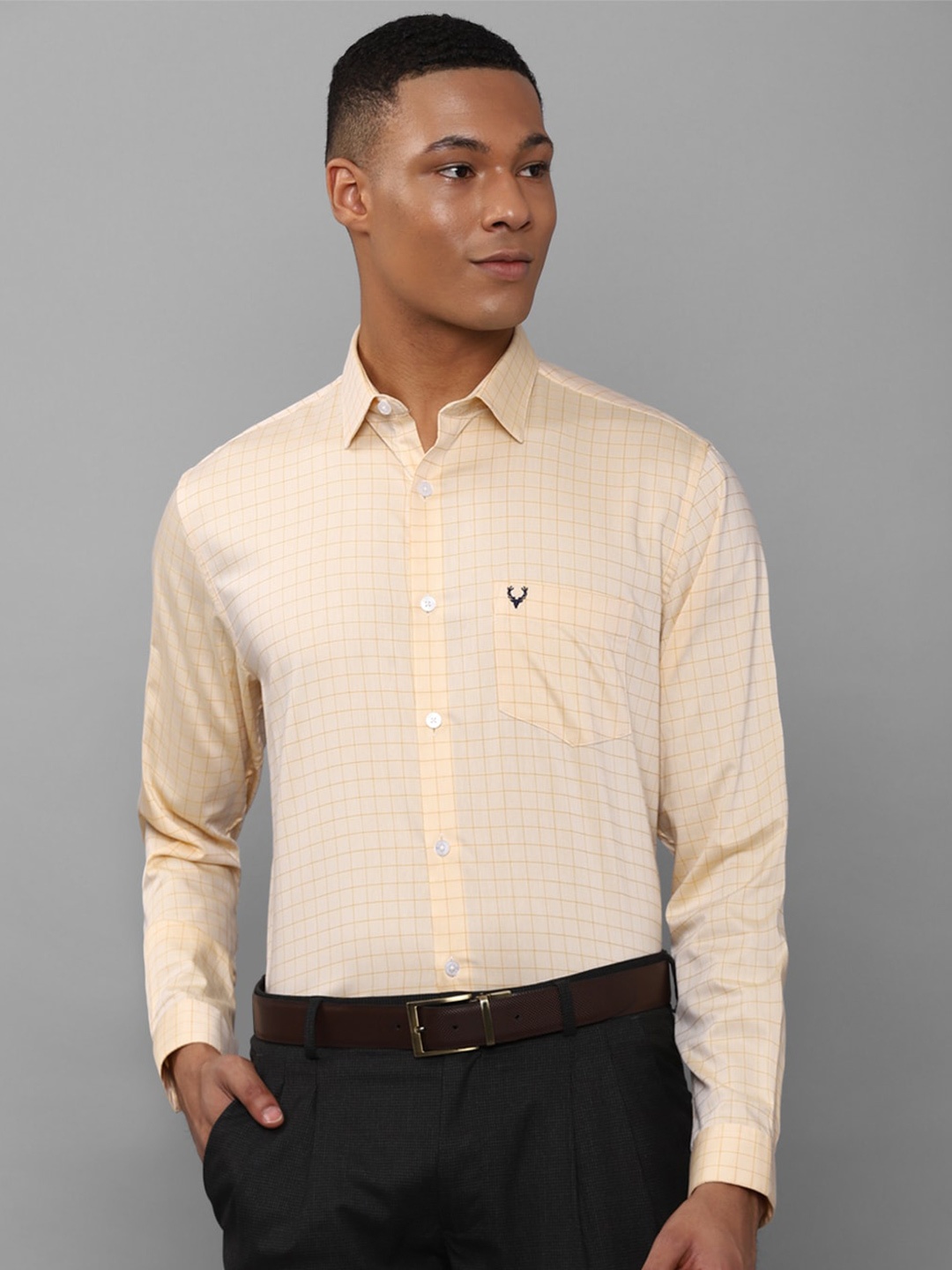 

Allen Solly Slim Fit Grid Tattersall Checked Pure Cotton Formal Shirt, Beige