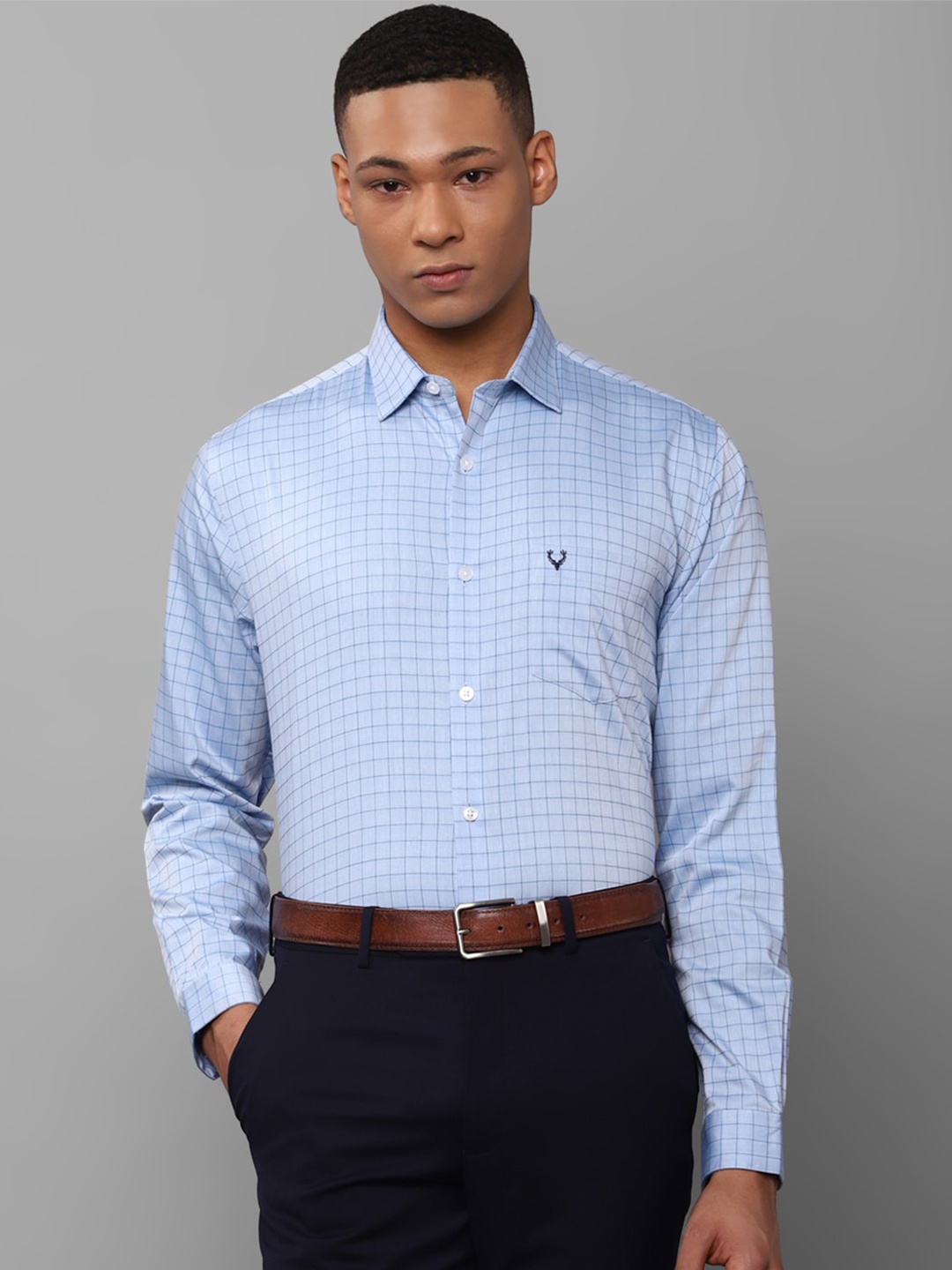 

Allen Solly Slim Fit Grid Tattersall Checked Formal Shirt, Blue