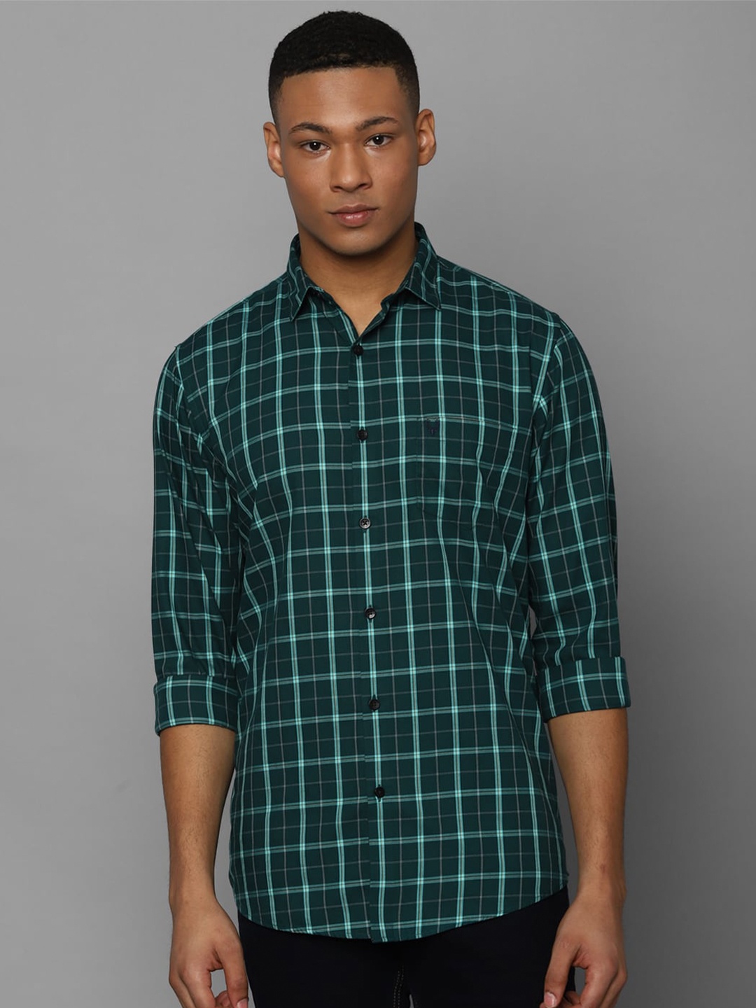 

Allen Solly Slim Fit Tartan Checks Opaque Checked Pure Cotton Casual Shirt, Green